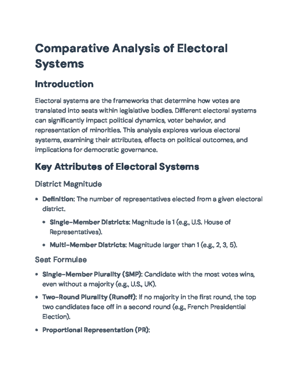 Comparative Analysis of Electoral Systems and Their Impact on ...