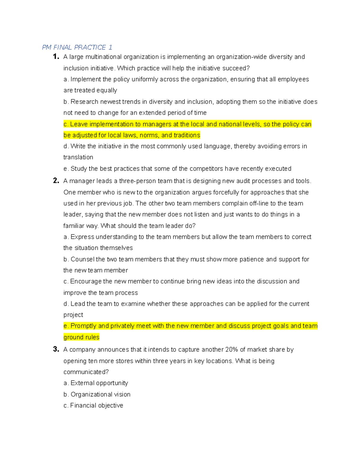 PM Final Exam Practice 1: Key Concepts and Questions - Studocu