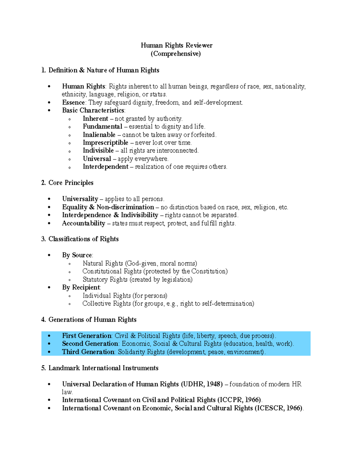 Human Rights Comprehensive Reviewer (LAW 101) - Studocu