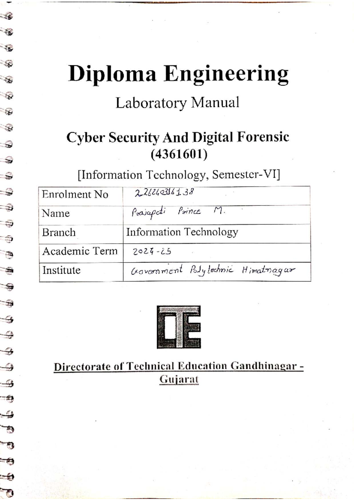Cyber Security and Digital Forensics Lab Manual (4361601) - Studocu