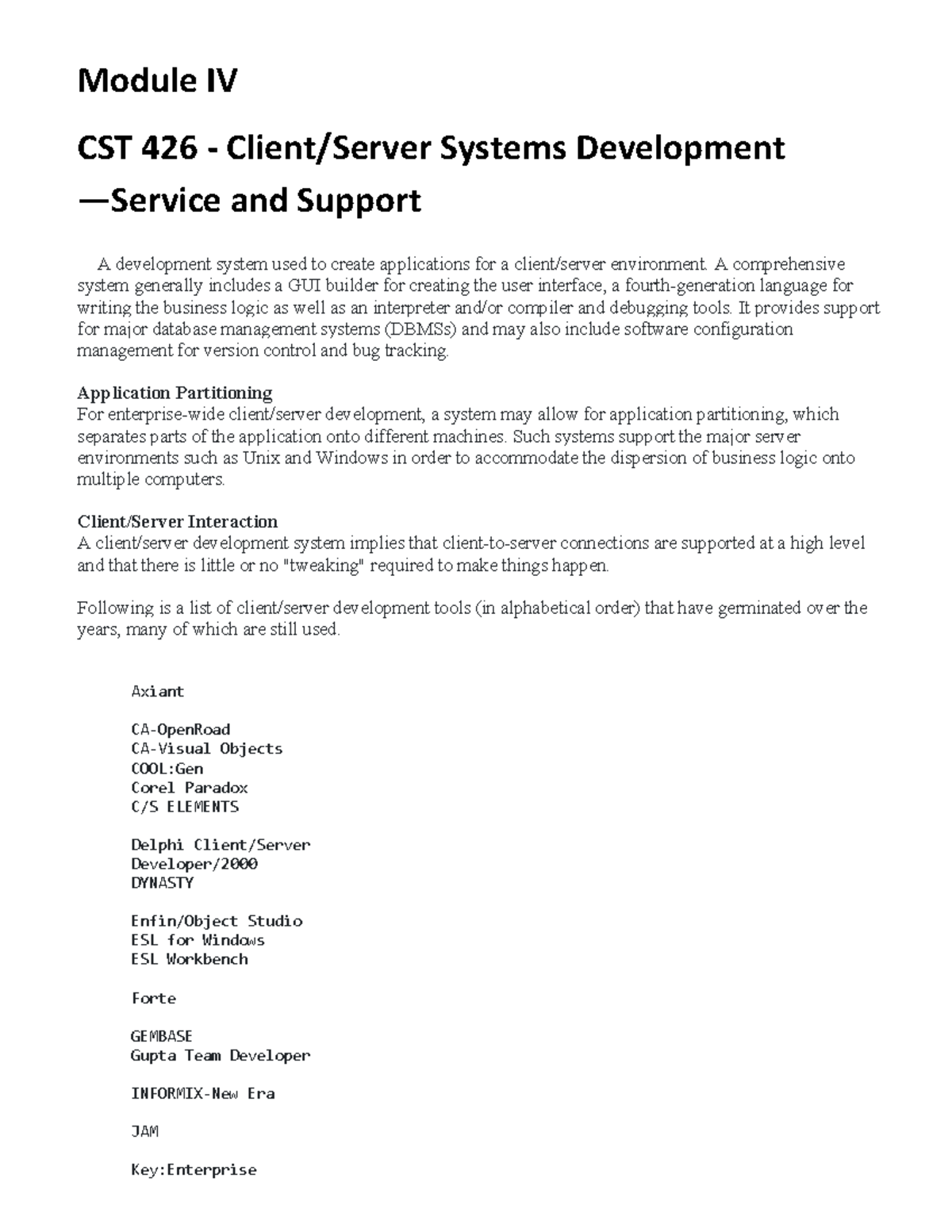 CST 426 - Client/Server Architecture Development Notes - Studocu