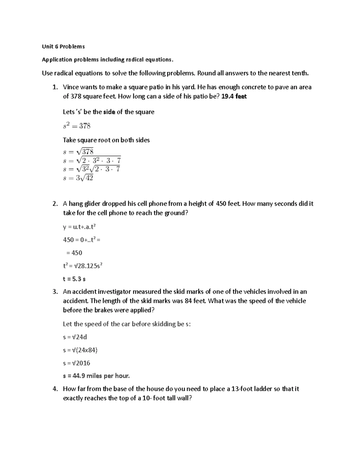 Unit 7 Quadratic Application Problems 2020 (2) - Studocu
