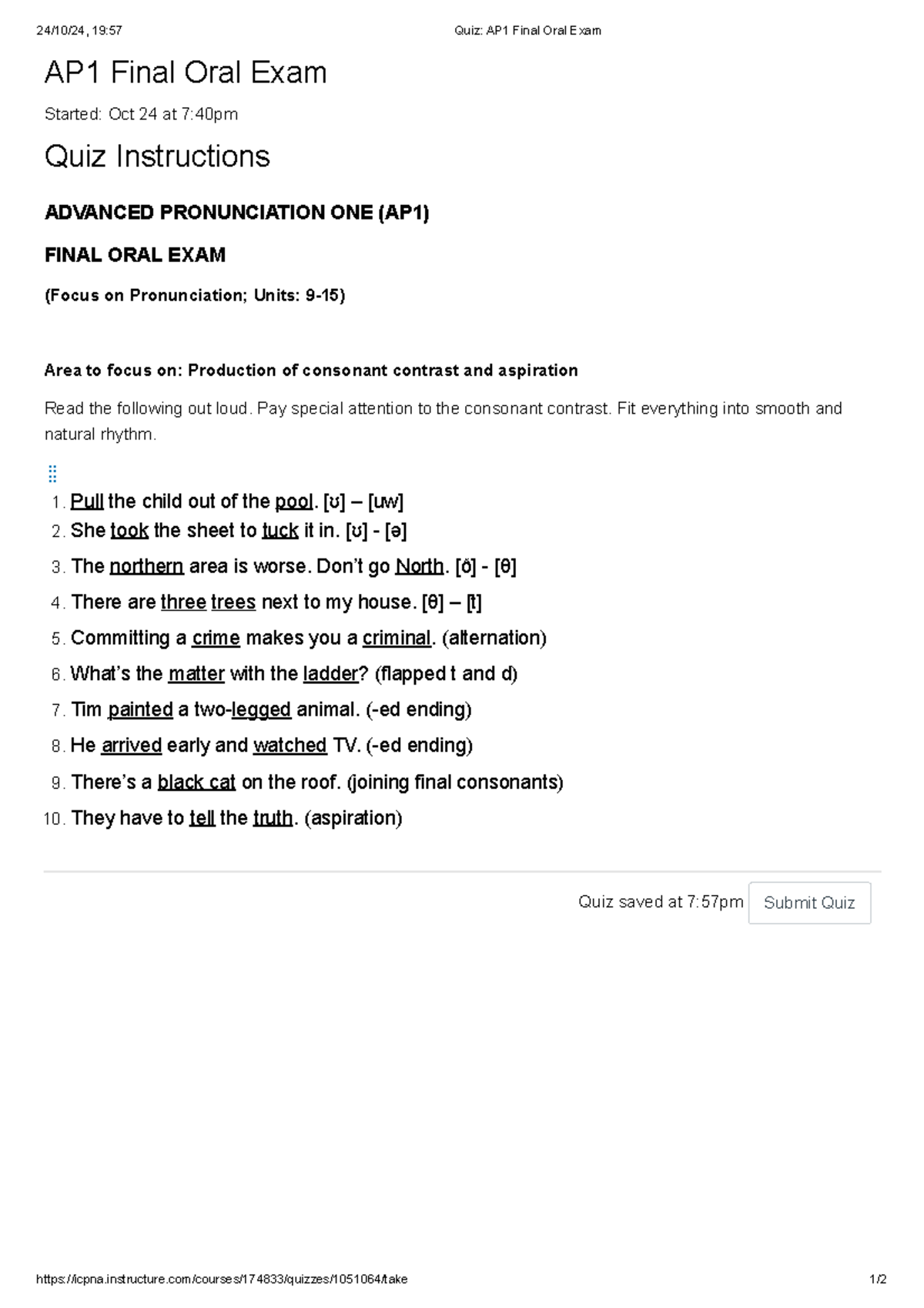Quiz AP1 Final Oral Exam - AP1 Final Oral Exam Started: Oct 24 at 7 ...