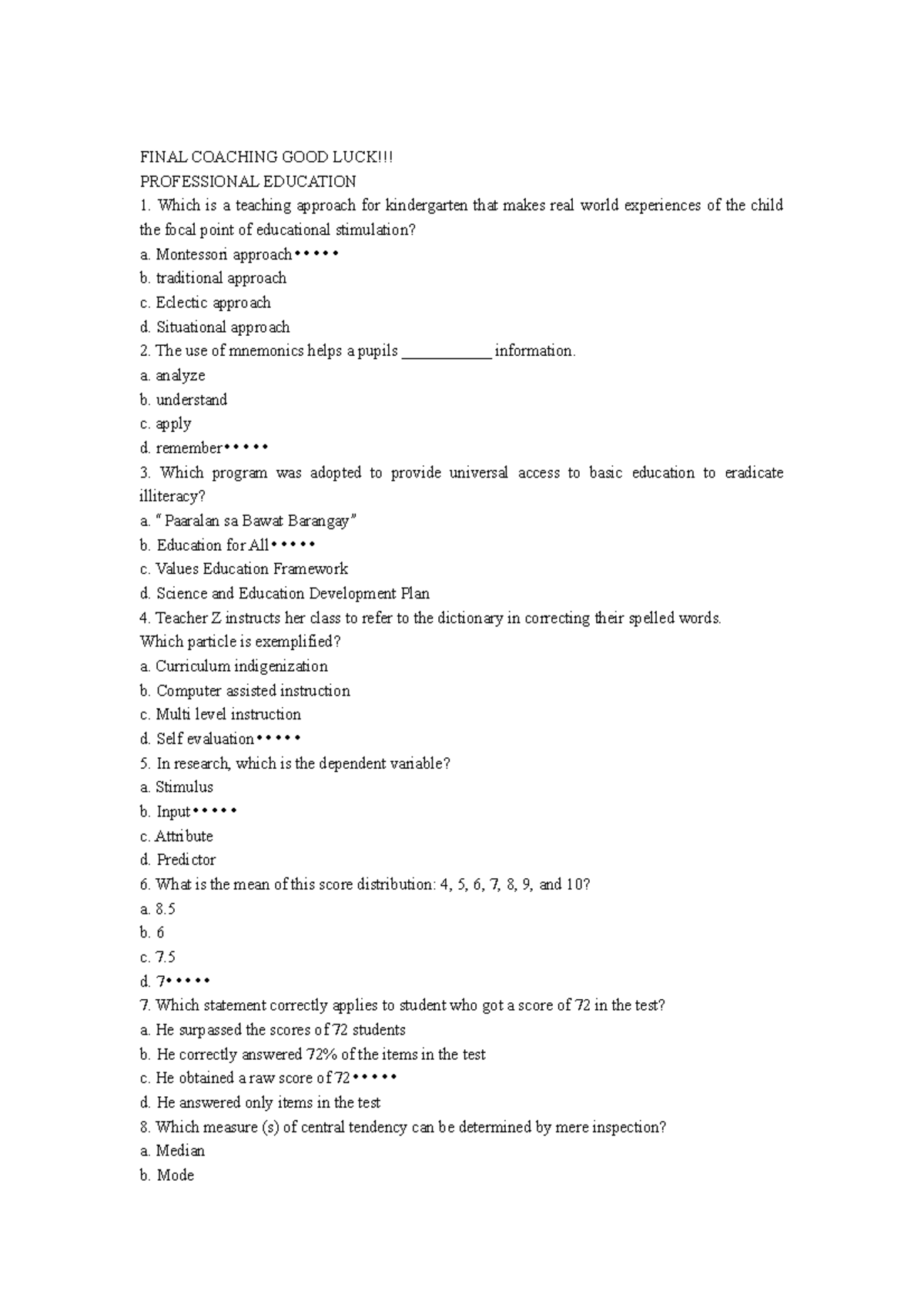 3 Final Coaching Review Guide For Professional Education Exam Studocu