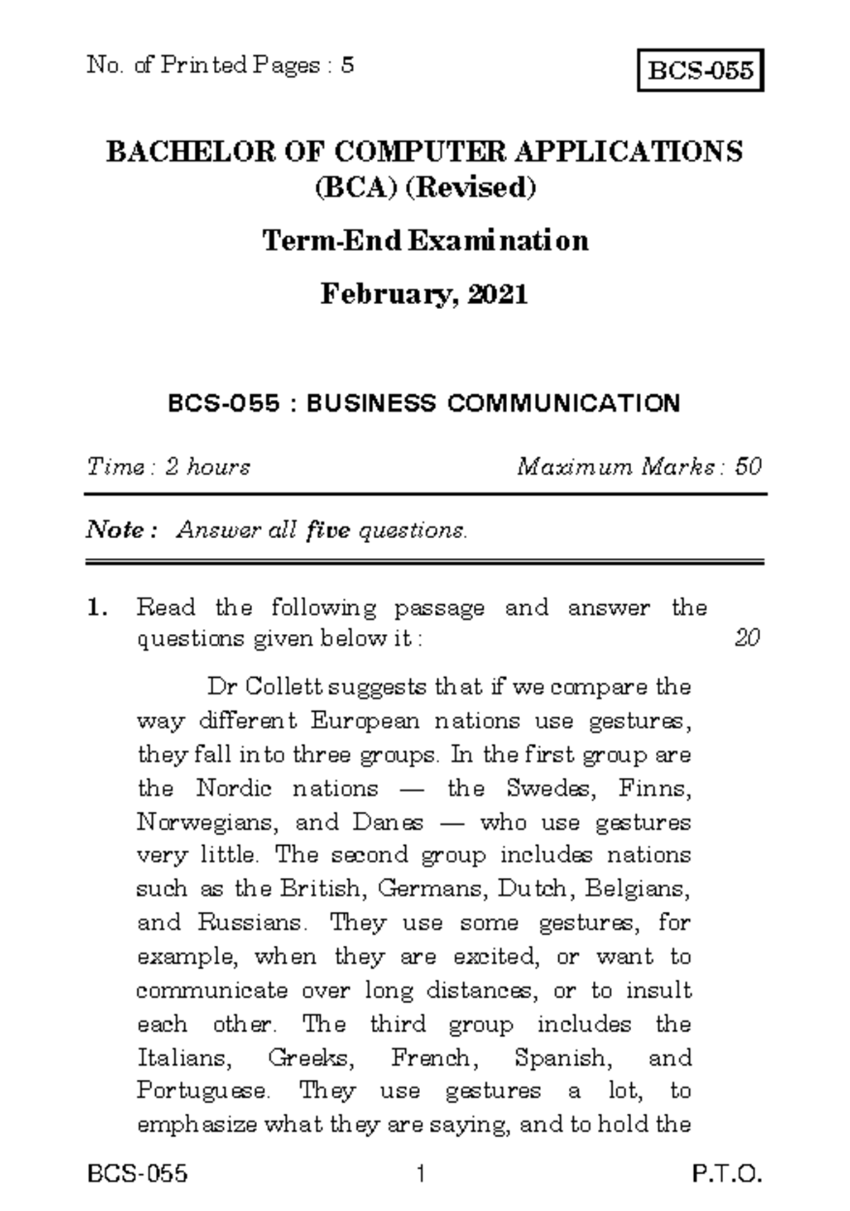 BCS-55-dec20 - assignments - BCS-055 1 P.T. BCS- BACHELOR OF COMPUTER ...