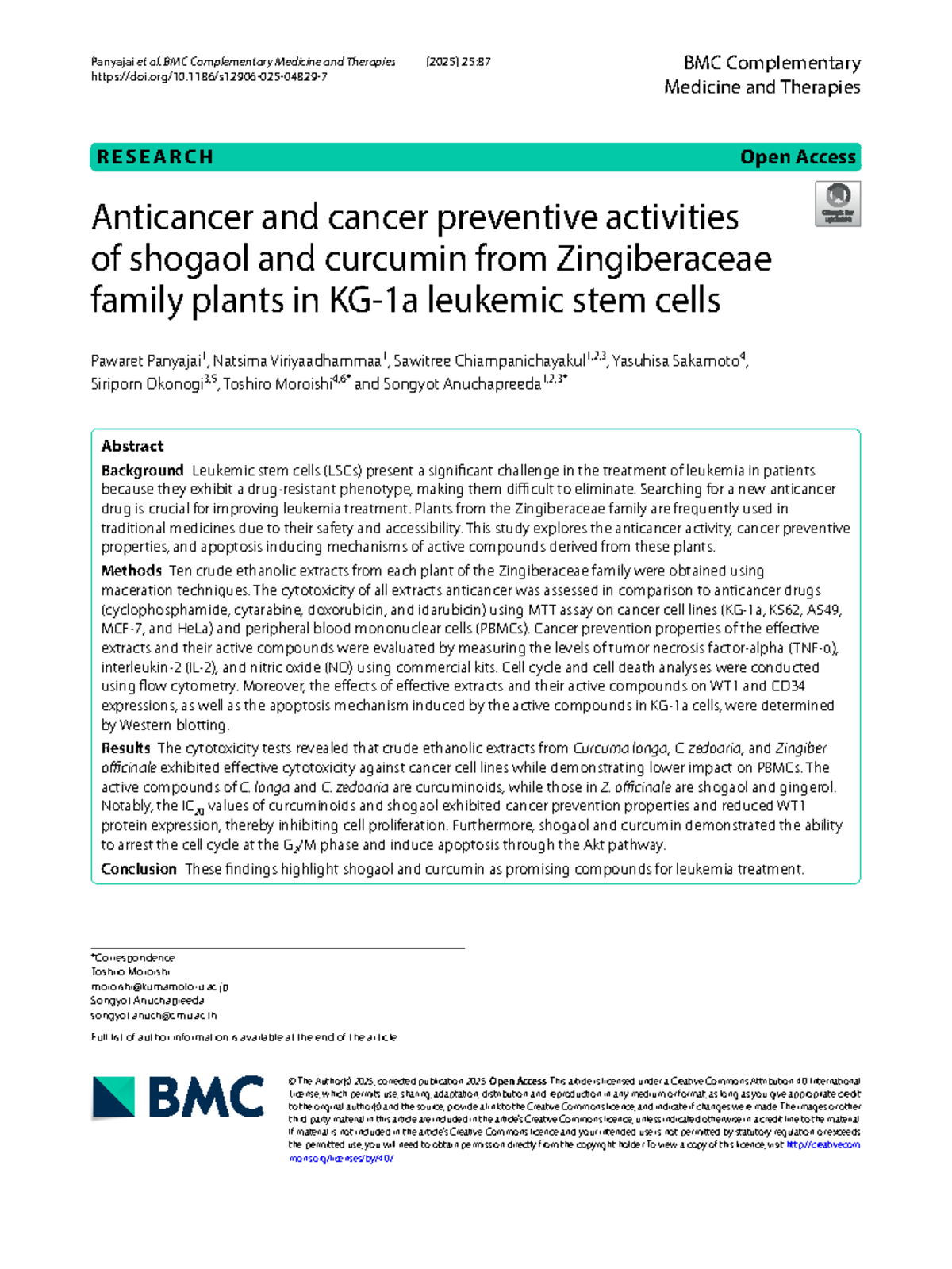Anticancer Properties of Shogaol and Curcumin in Leukemic Stem Cells ...