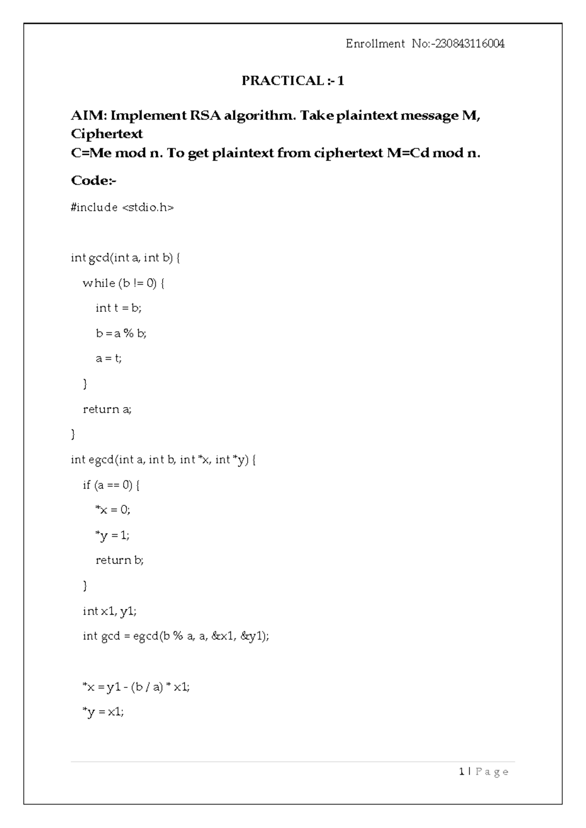 CNS 04 Practical Final: RSA & Playfair Cipher Implementations - Studocu