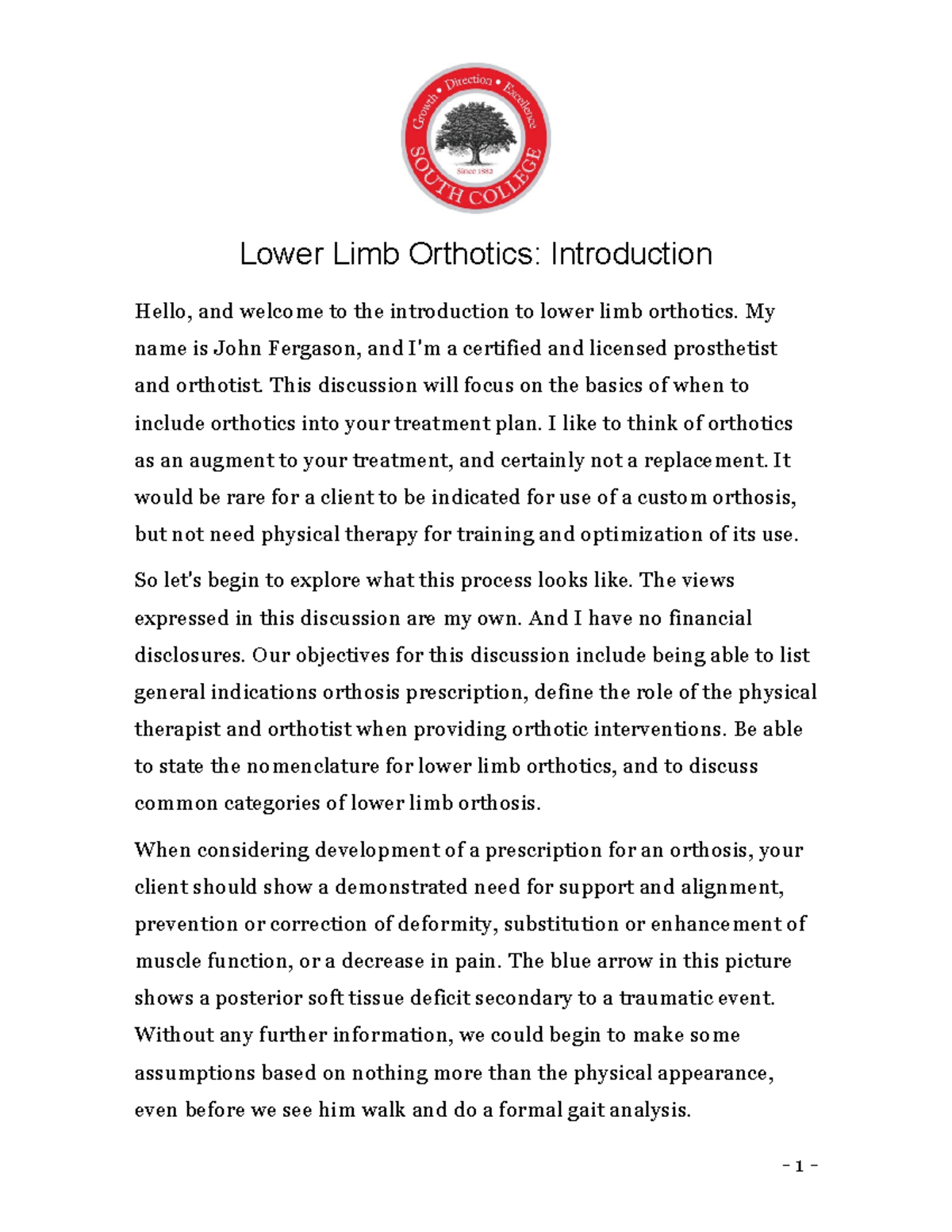 Introduction to Lower Limb Orthotics: Overview & Applications - Studocu