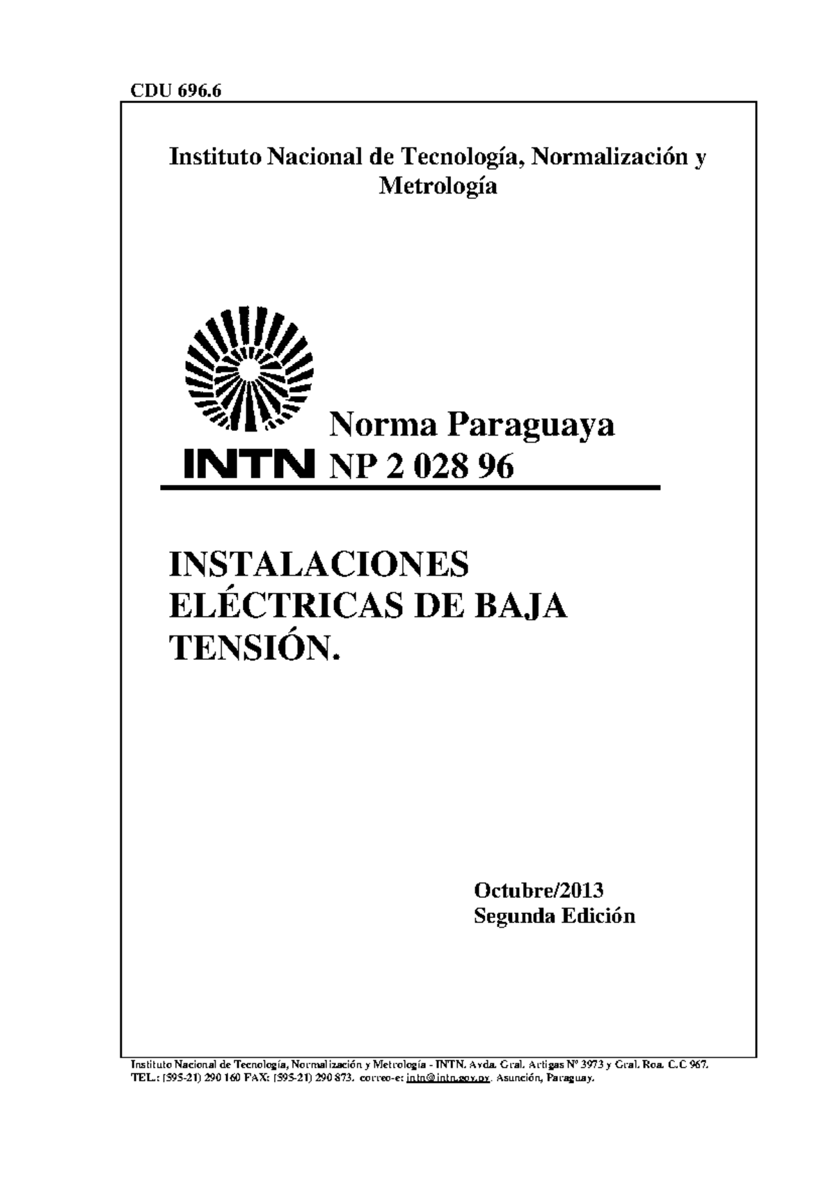 Norma Paraguaya NP 2 028 96: Instalaciones Eléctricas de Baja Tensión ...