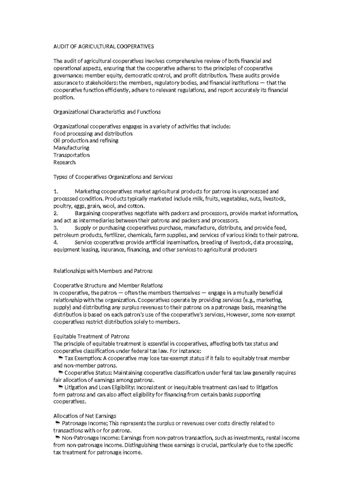 AUDIT OF AGRICULTURAL COOPERATIVES: Financial & Operational Review ...