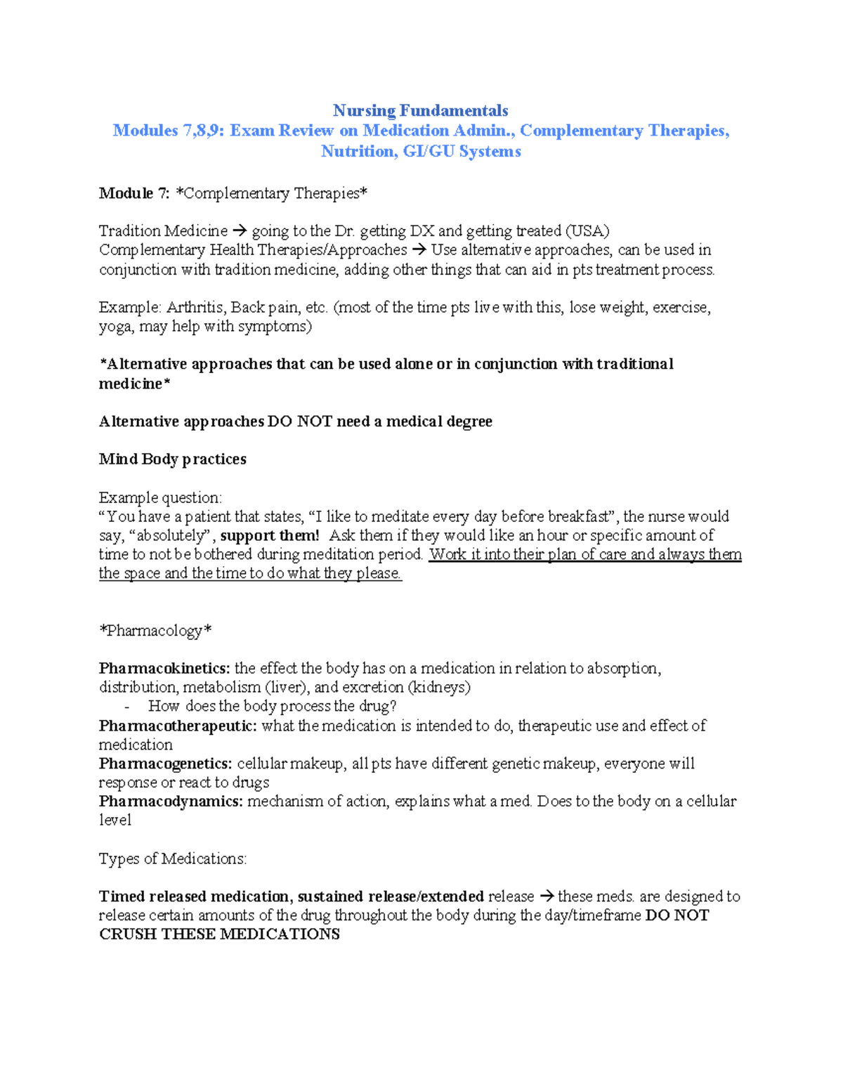 Nur 102 Exam 3 Review Notes Medication Nutrition Gi Gu Systems