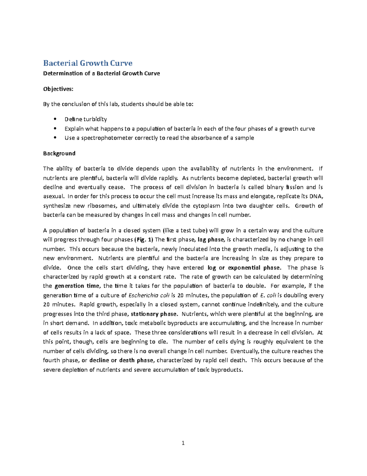 Lab 4 Bacterial Growth Curve Analysis and Spectrophotometric Methods ...