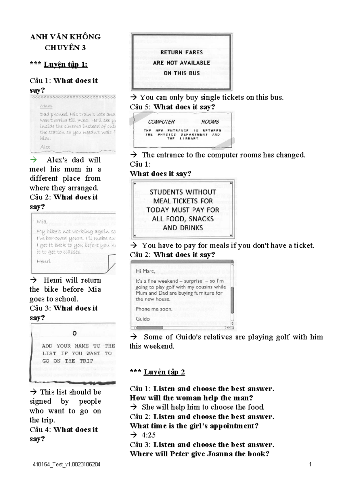 ANH VĂN KHÔNG CHUYÊN 3: Luyện Tập & Đề Thi Cuối Khóa - Document Preview