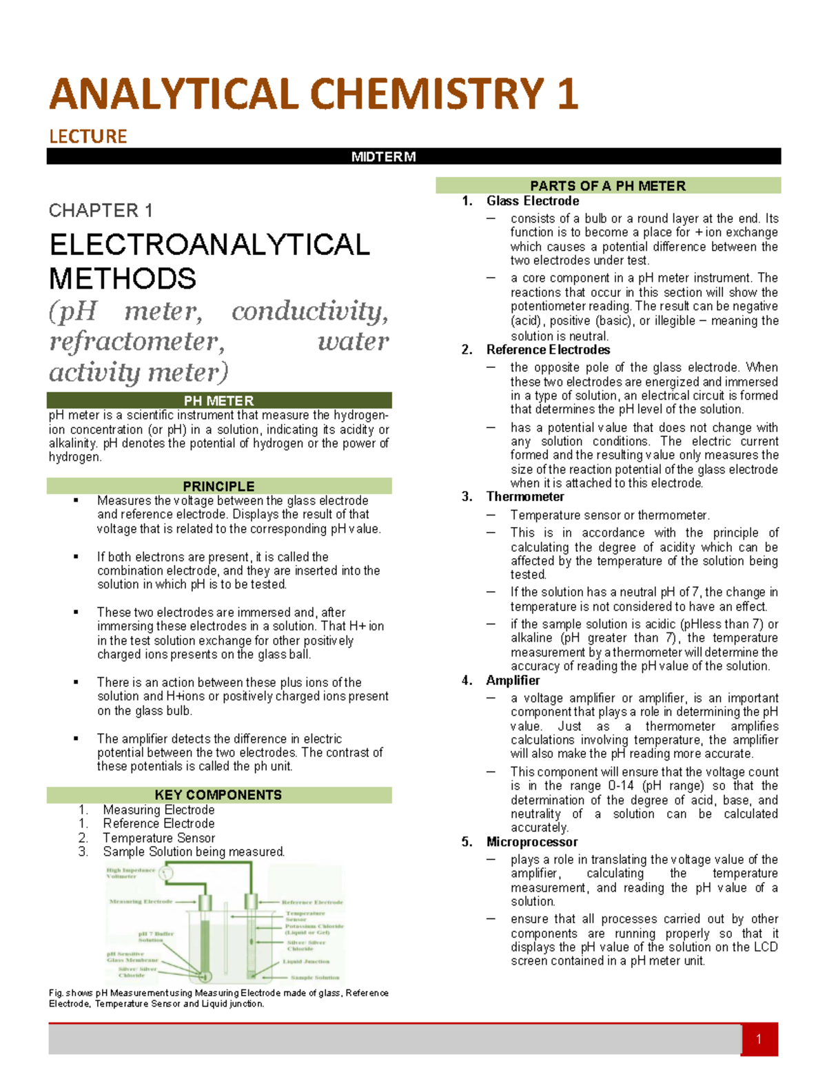 ANACHEM1 LECTURE MIDTERM: PH METER & ELECTROANALYTICAL METHODS - Studocu