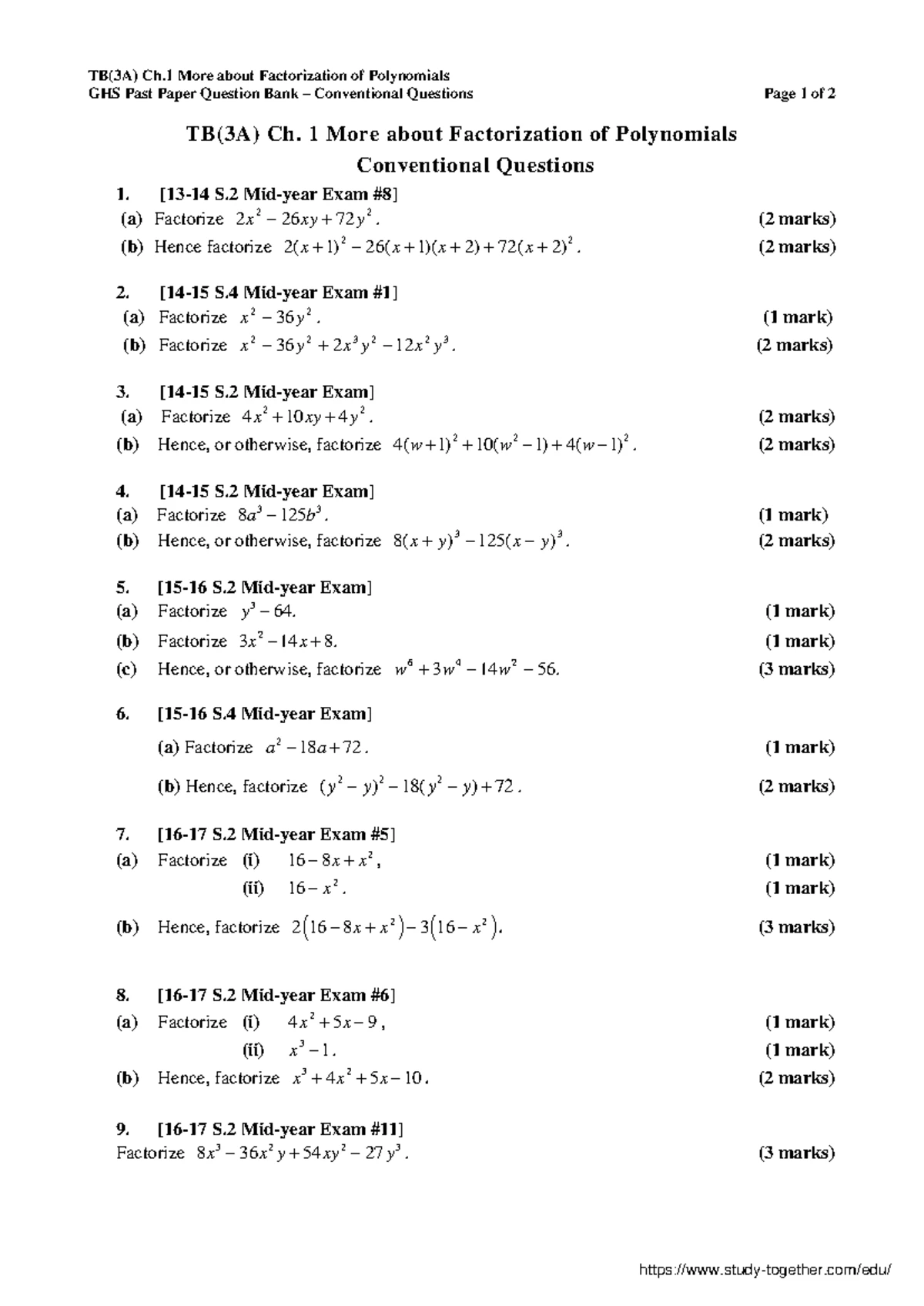 Good-Hope-School 16-21-1B-Ch: Percentages & Multiple Choice Qs - Studocu