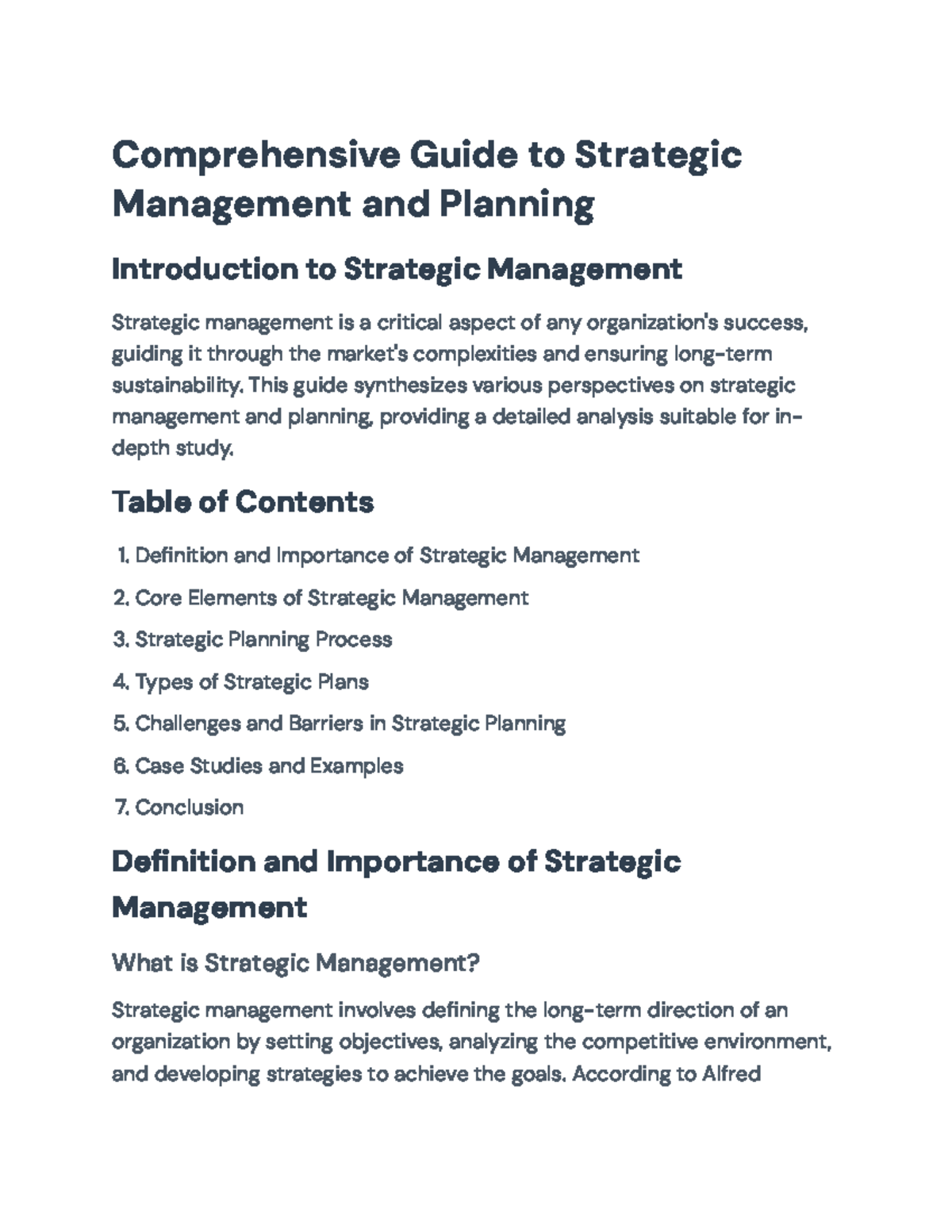 Comprehensive Guide to Strategic Management and Planning (Course Code ...