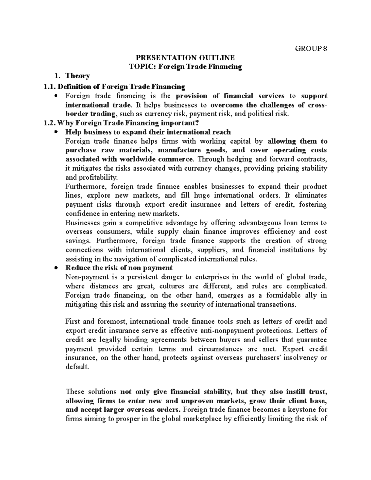 Foreign Trade Financing Overview: Theory and Practical Insights - Studocu