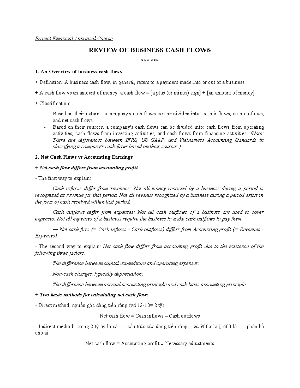 Project Financial Appraisal: Business Cash Flows Overview and Analysis ...