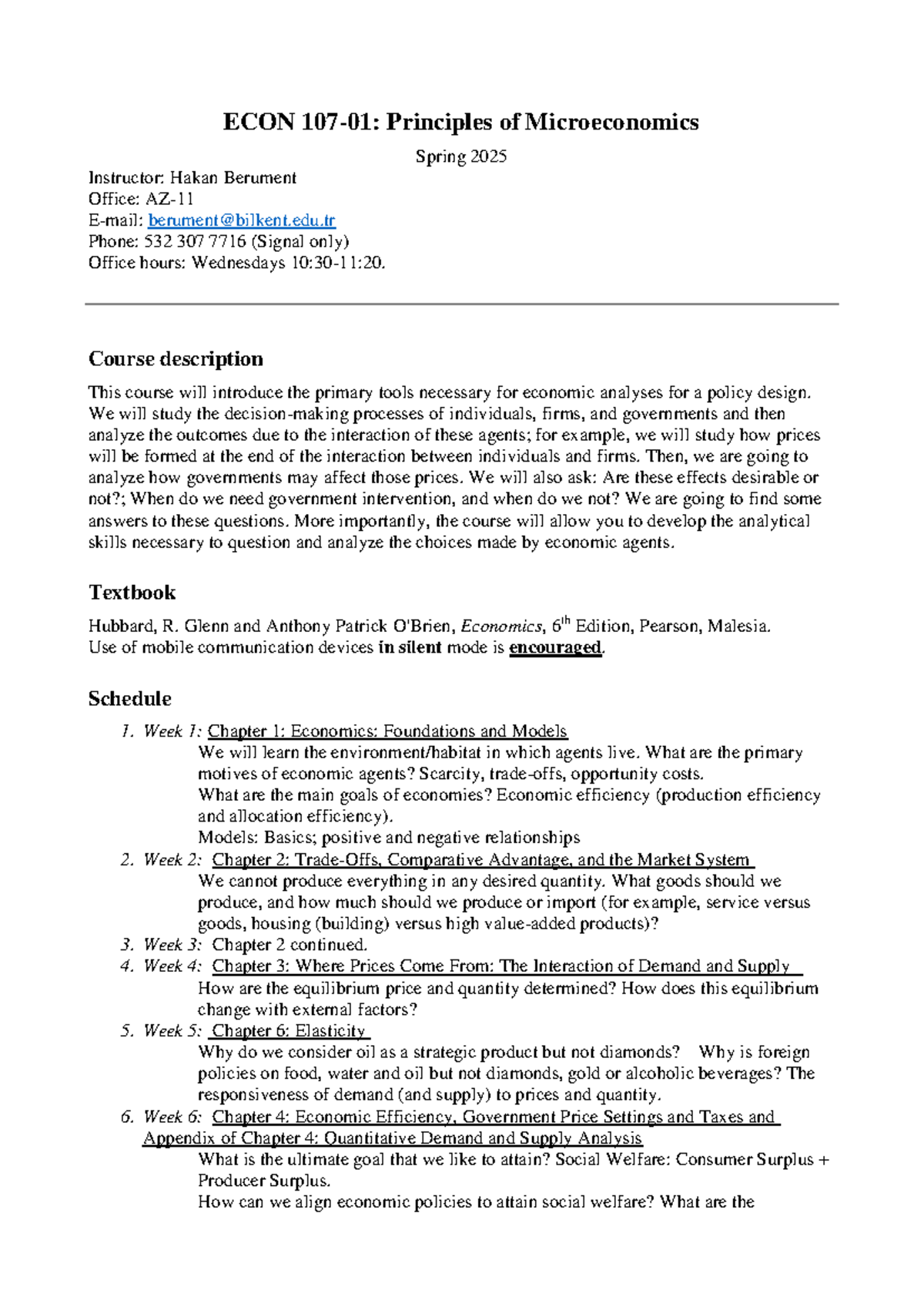 Econ107 Syllabus - Principles of Microeconomics Spring 2025 Overview ...