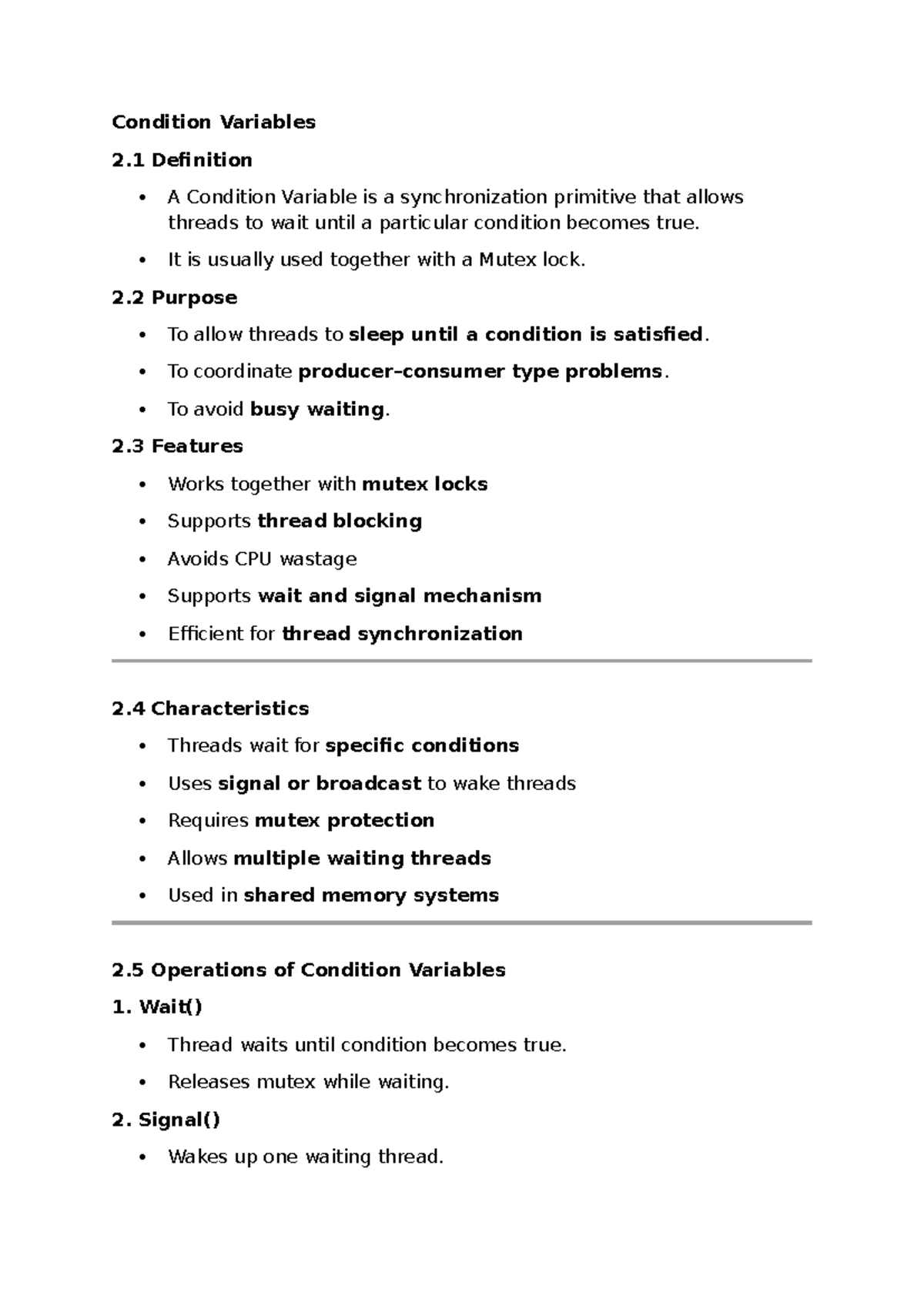 Condition Variables: Definition, Features, and Operations - Studocu