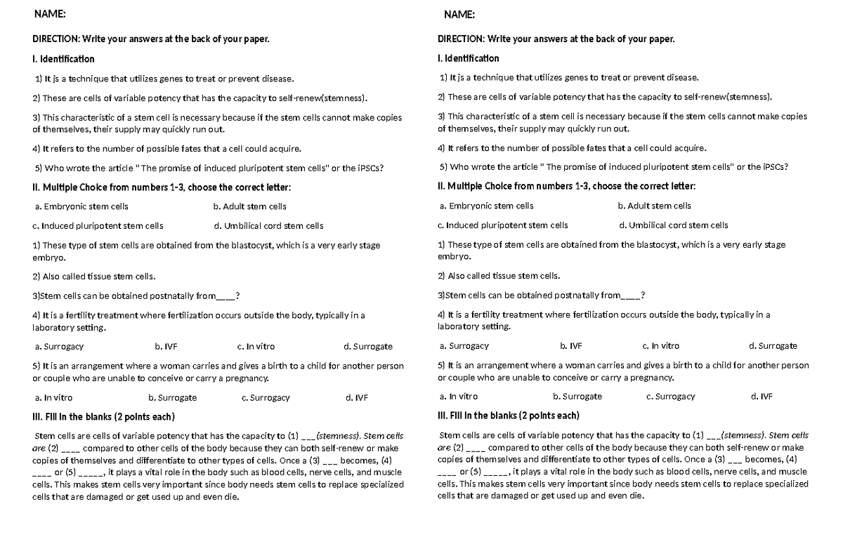 GENE Therapy QUIZ - Comprehensive Review for STS Students - Studocu