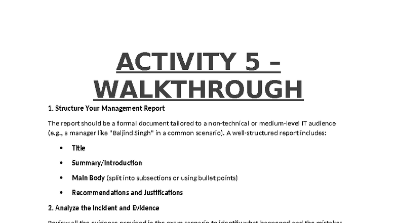 ACTIVITY 5: Management Report Walkthrough & Recommendations - Studocu