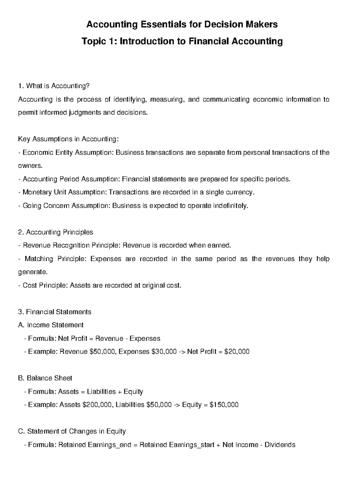 ACC101 Topic 1 Study Guide: Financial Accounting Essentials - Studocu