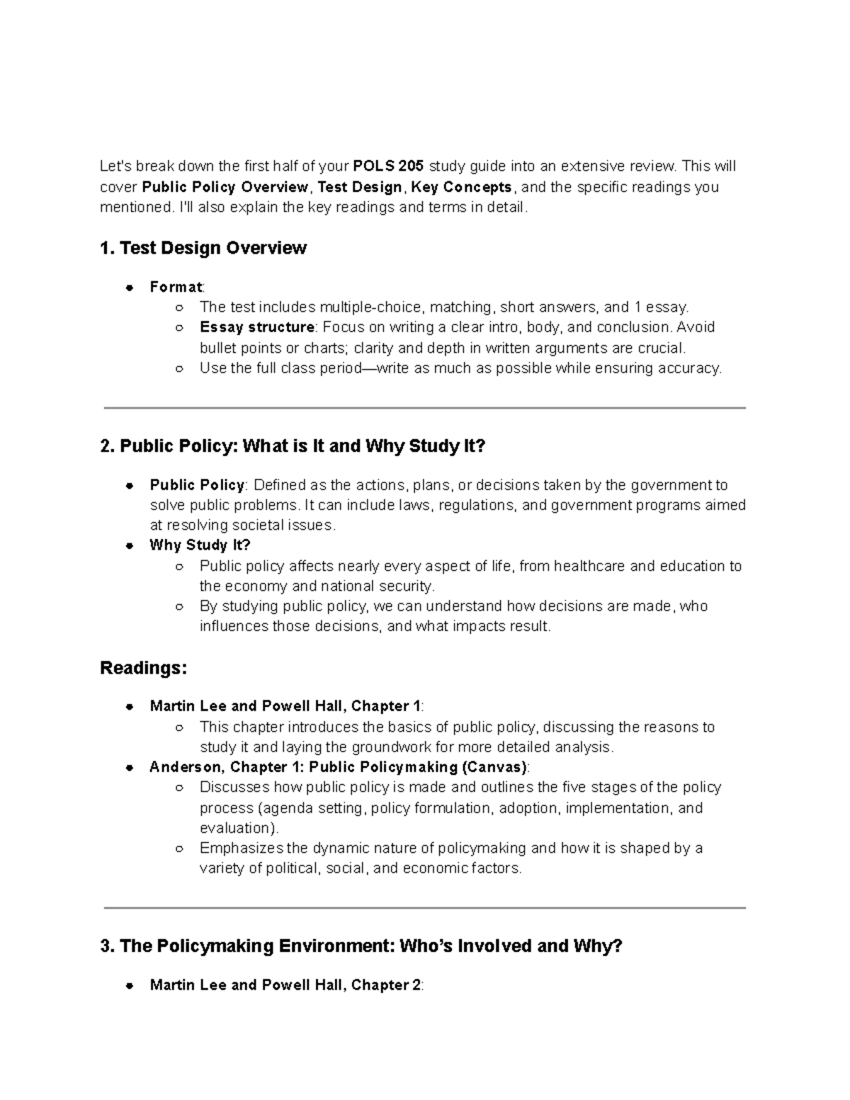 POLS 205 Study Guide: Key Concepts and Readings in Public Policy - Studocu