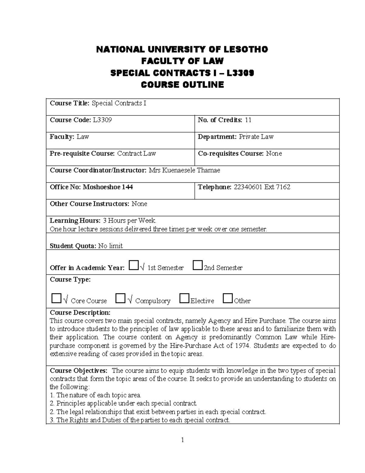 L3309 Special Contracts I Course Outline - National University of ...