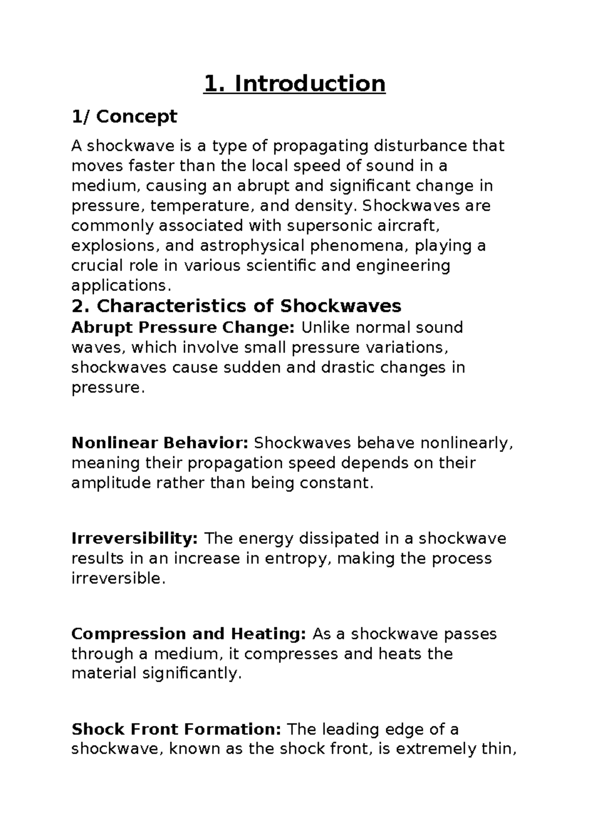 General Physics 2: Introduction to Shockwaves and Their Applications ...