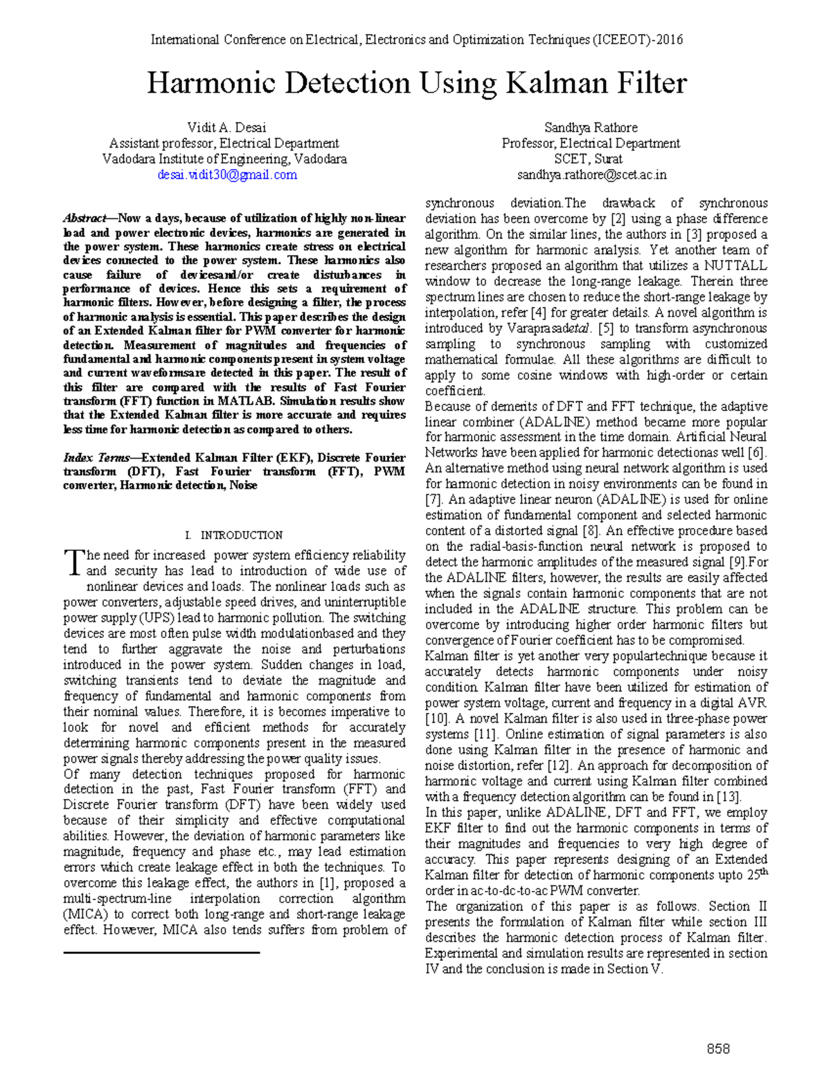 Harmonic Detection Using Kalman Filter - Abstract—Now a days, because ...
