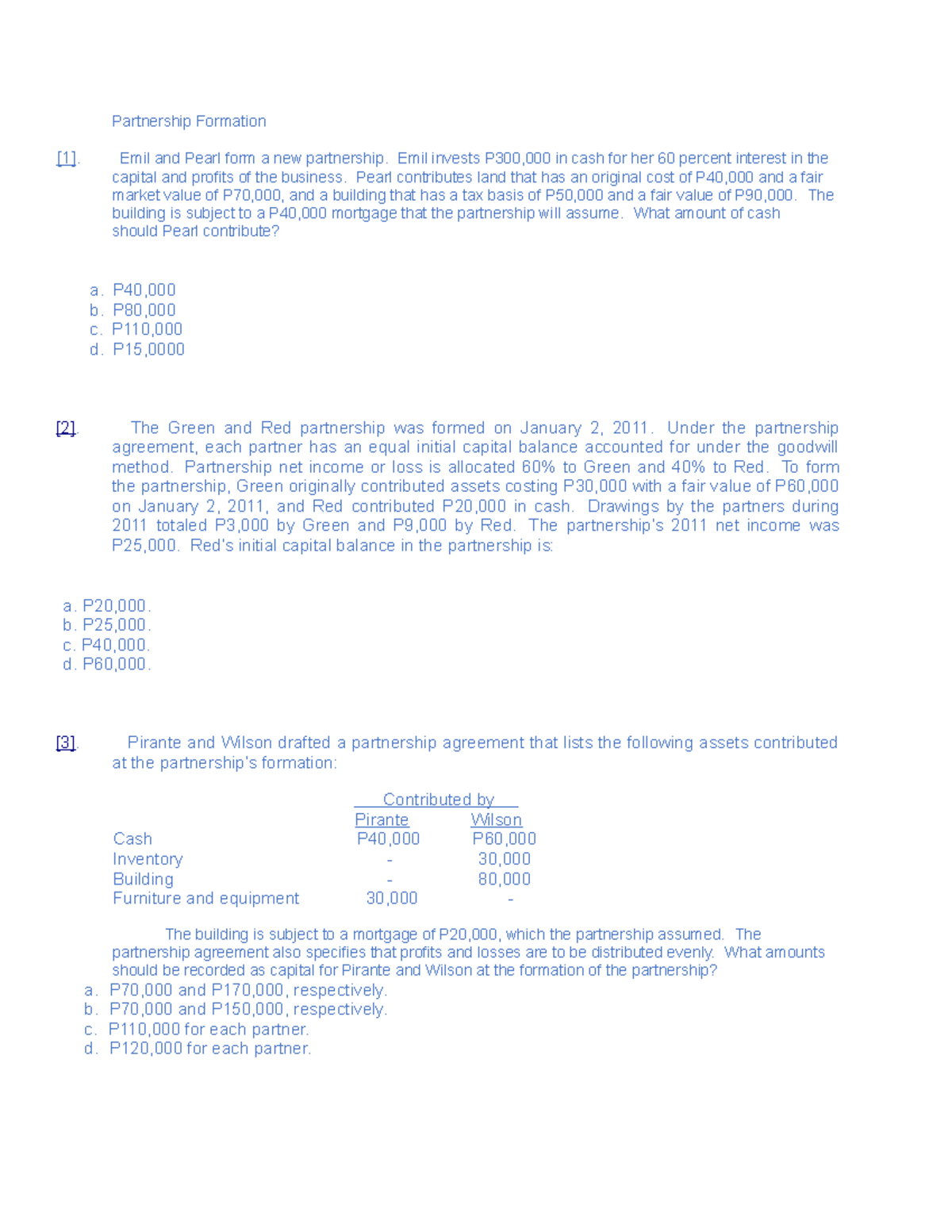 Partnership Formation Review Notes for ACCT 101 - Studocu