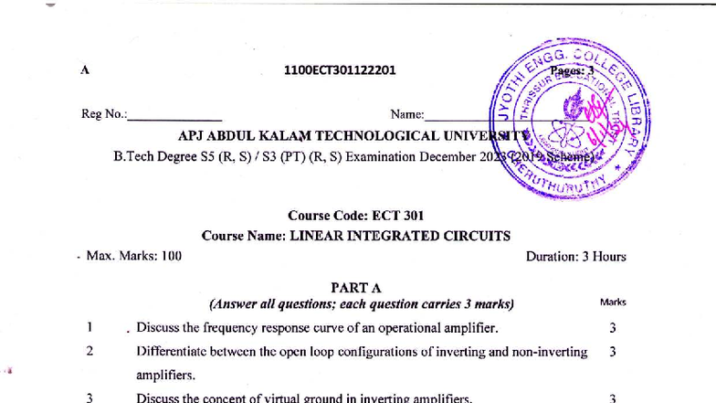 ECT 301 Linear Integrated Circuits Exam Notes - December 2023 - Studocu