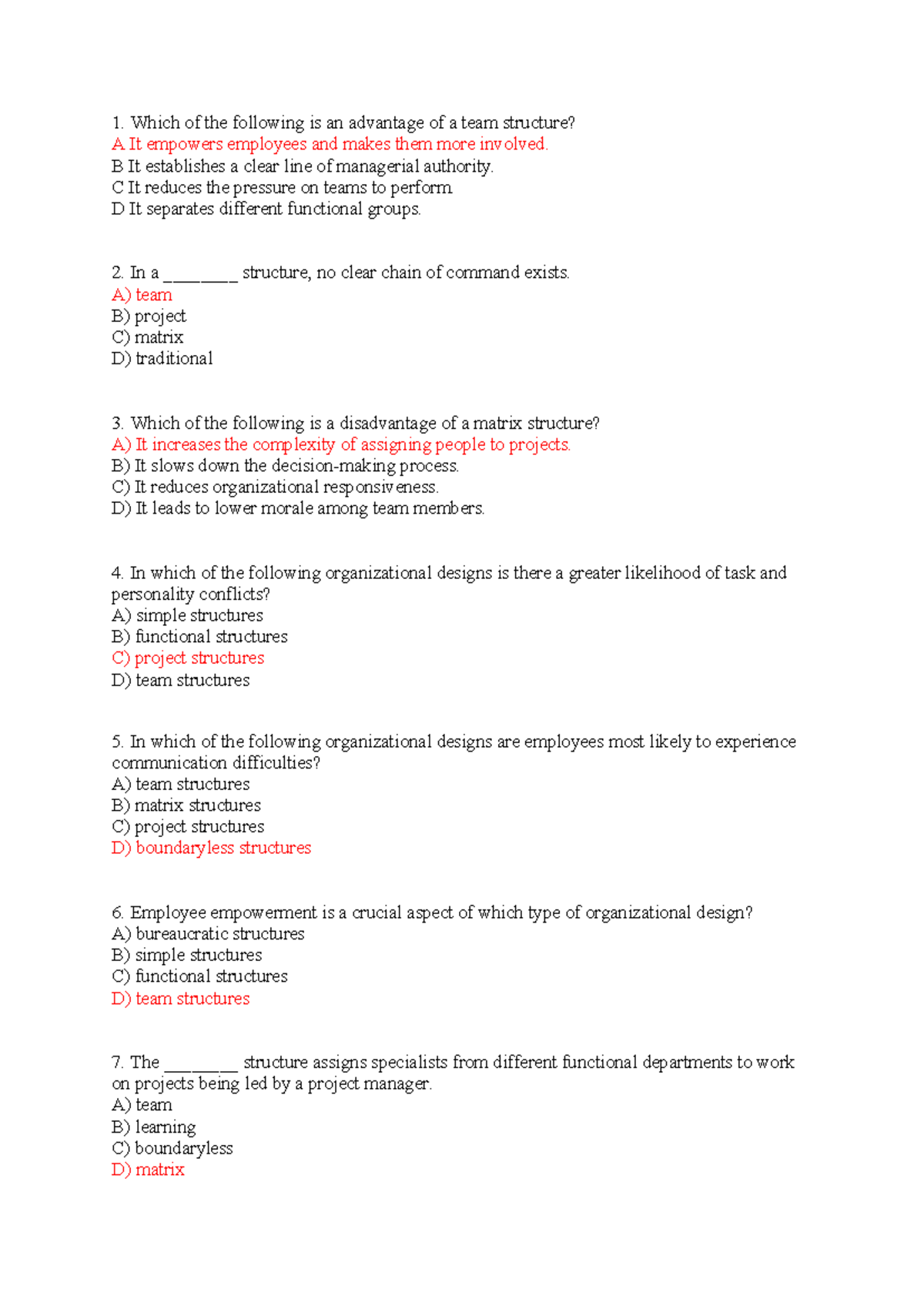 Chap 11 - Practice Questions on Organizational Structures - Studocu
