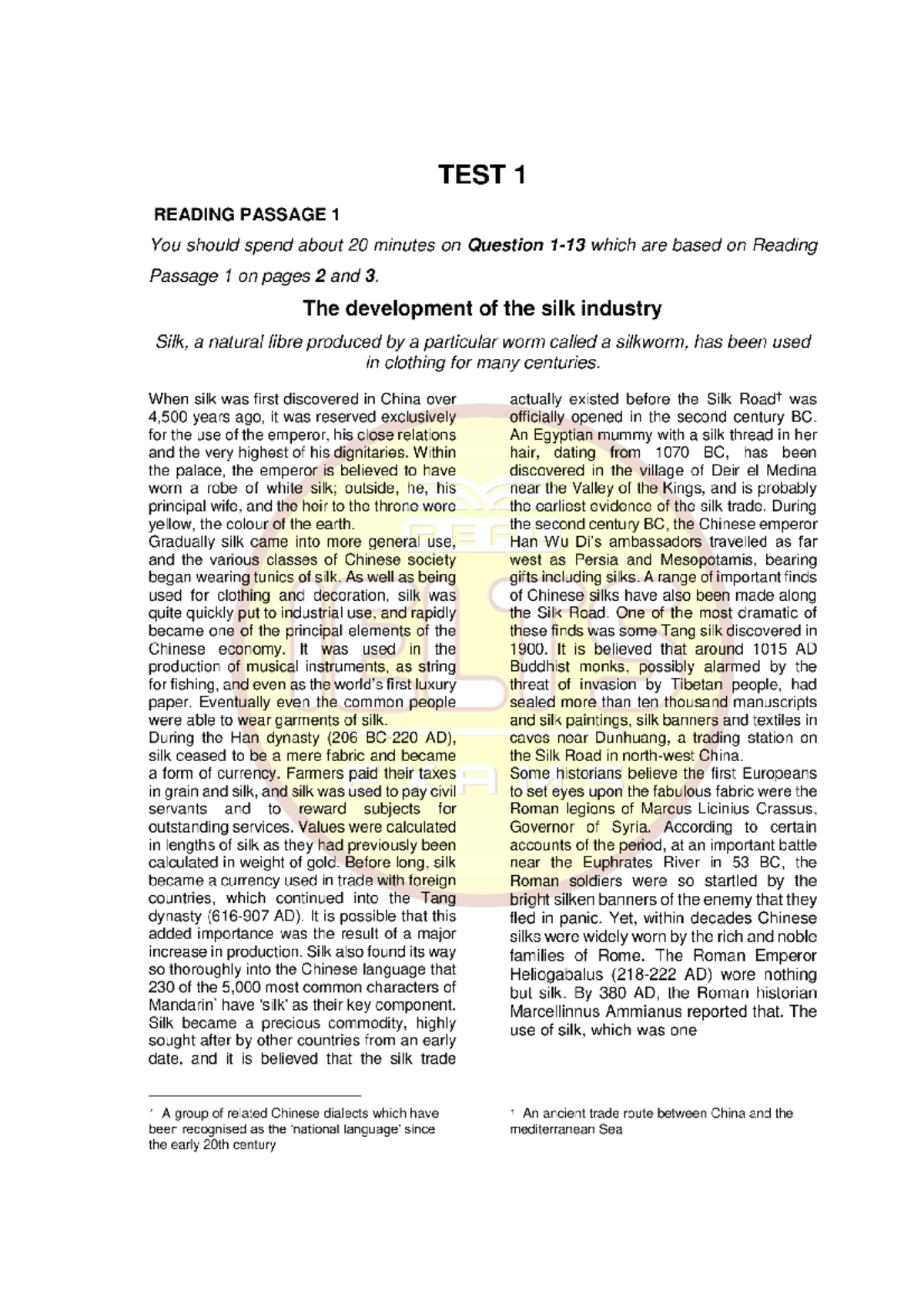 TEST 1 READING PASSAGE 1 & 2 ANALYSIS AND QUESTIONS - Studocu