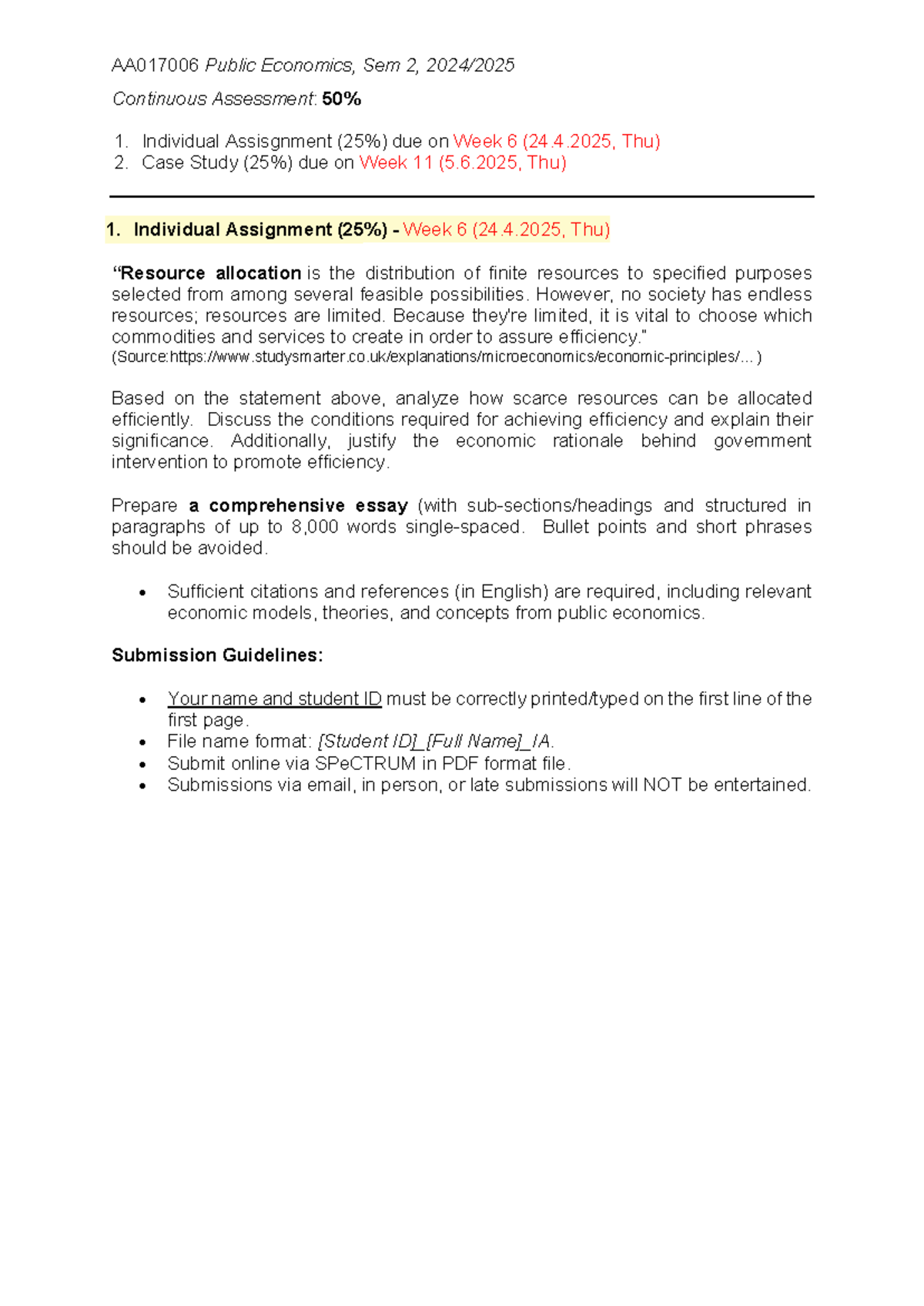 AA017006 Public Economics, Sem 2: Individual Assignment & Case Study ...