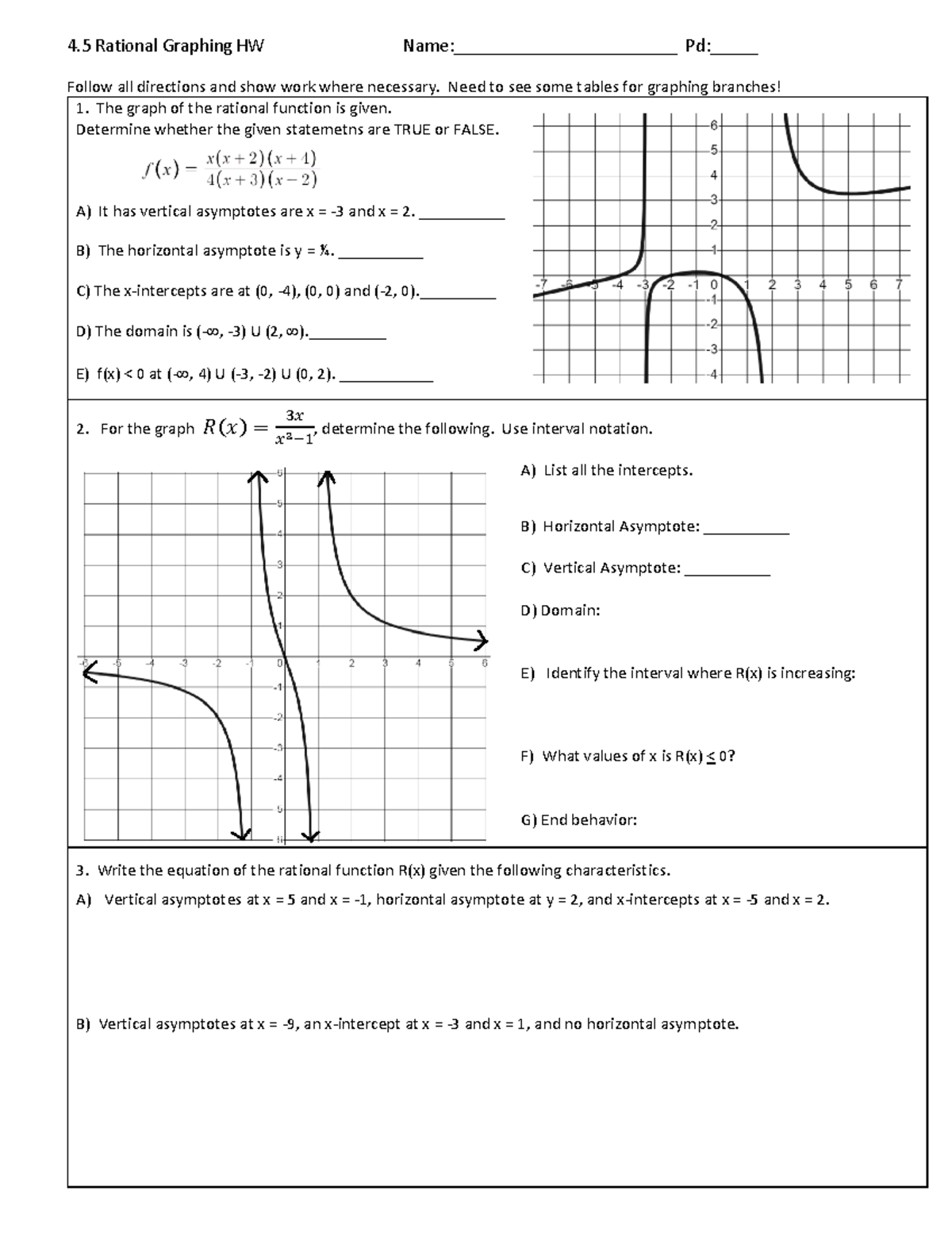 4 - good for practice - 4 Rational Graphing HW Name ...