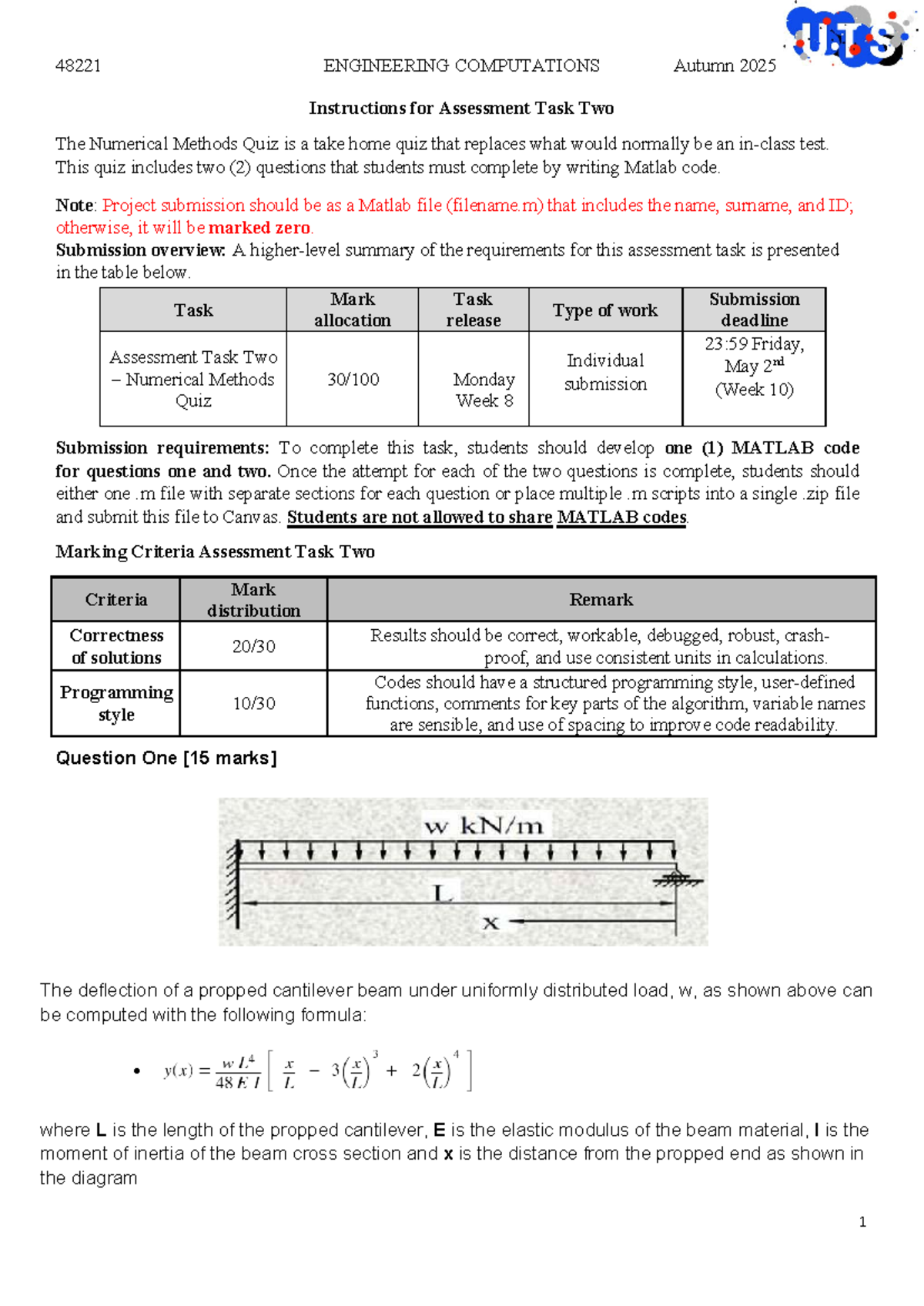 48221 engineering computations - numerical methods quiz instructions ...