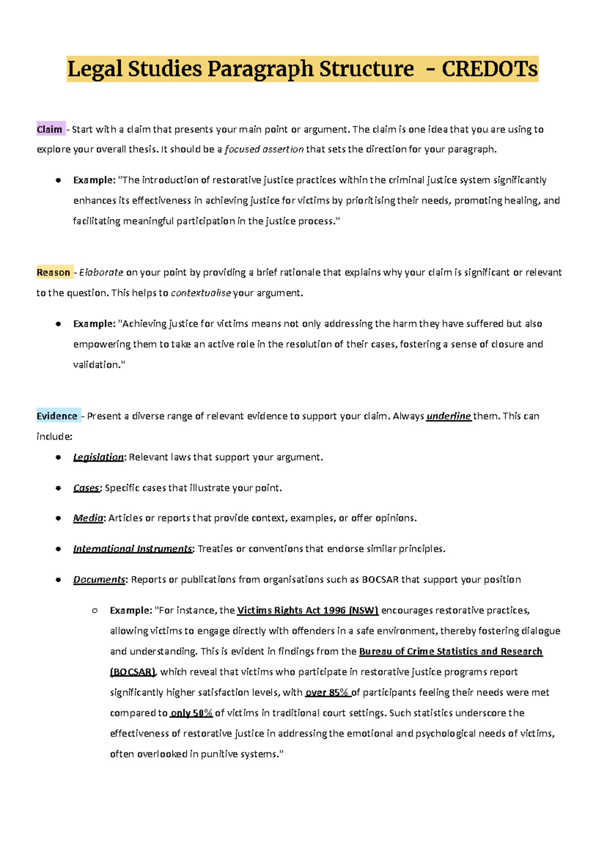 Legal Studies CREDOTs: Effective Paragraph Structure for Arguments ...
