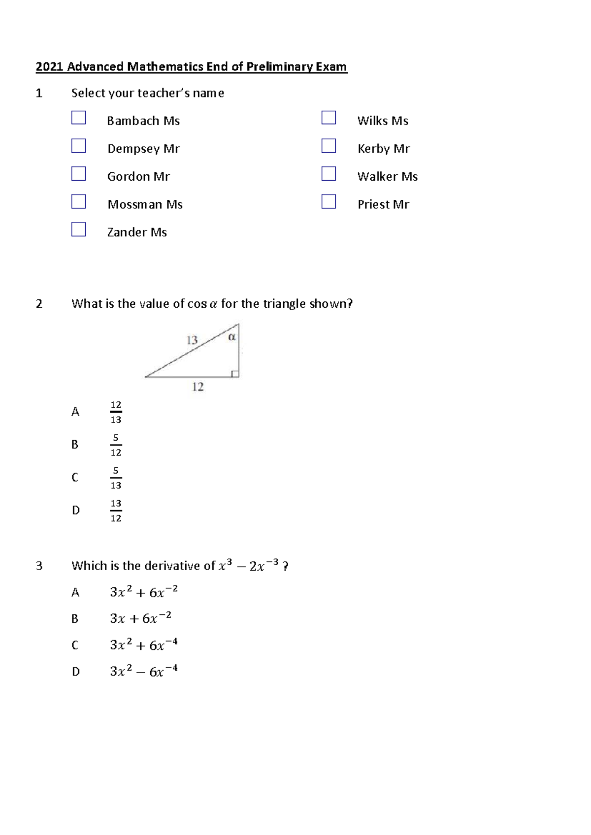 2021 Advanced Mathematics Yr11 Task 3 Exam Solutions - Studocu
