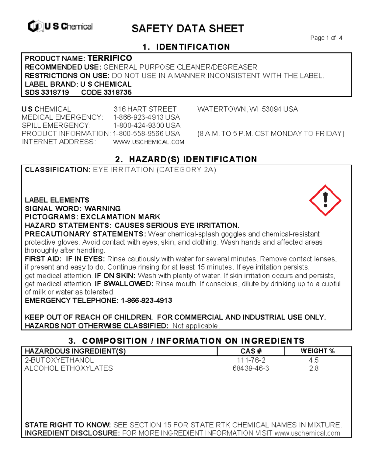 Terrifico SDS 3318719: Safety Data Sheet Overview - Studocu