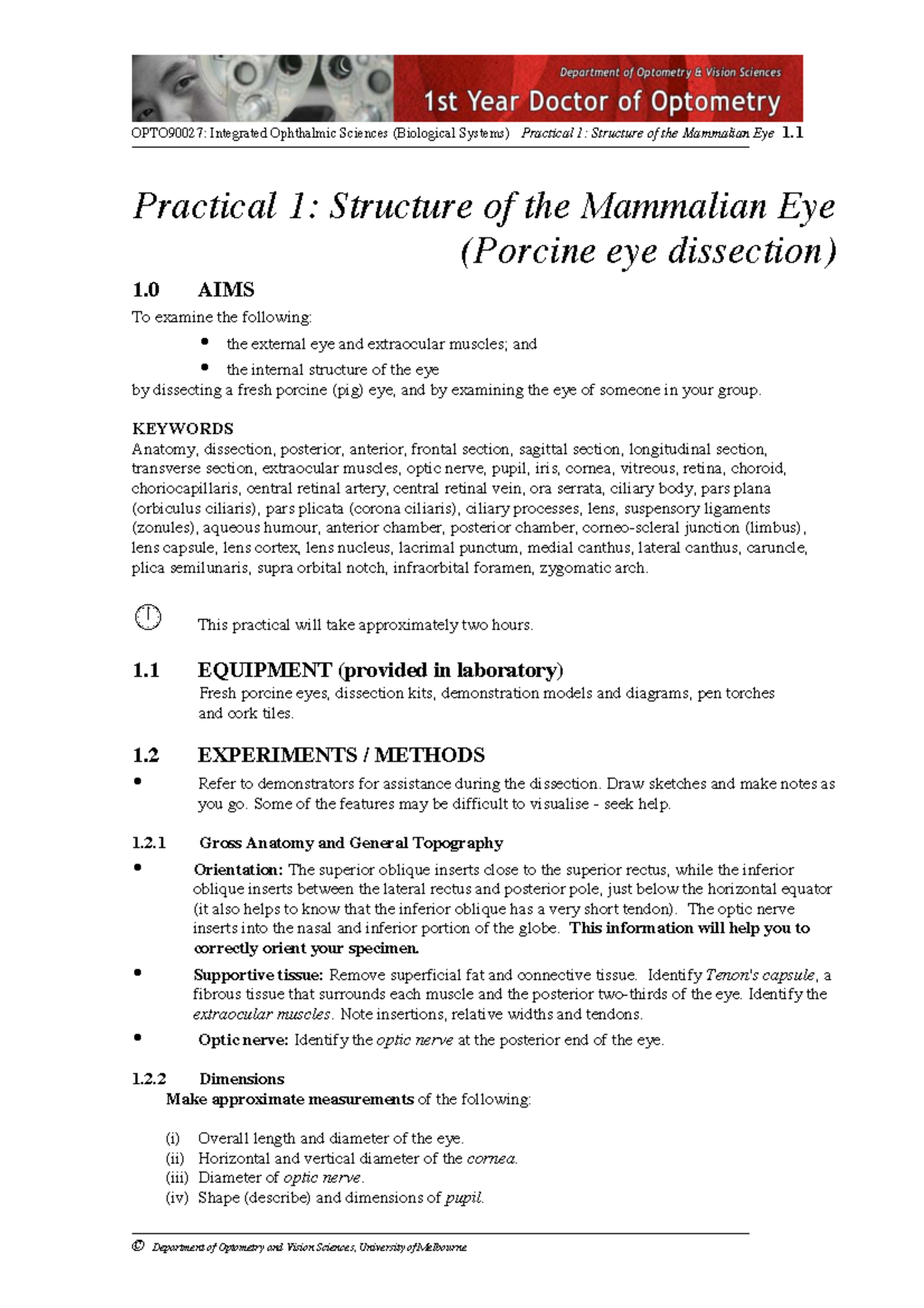 OPTO90027: Practical 1 - Structure of the Mammalian Eye Dissection ...