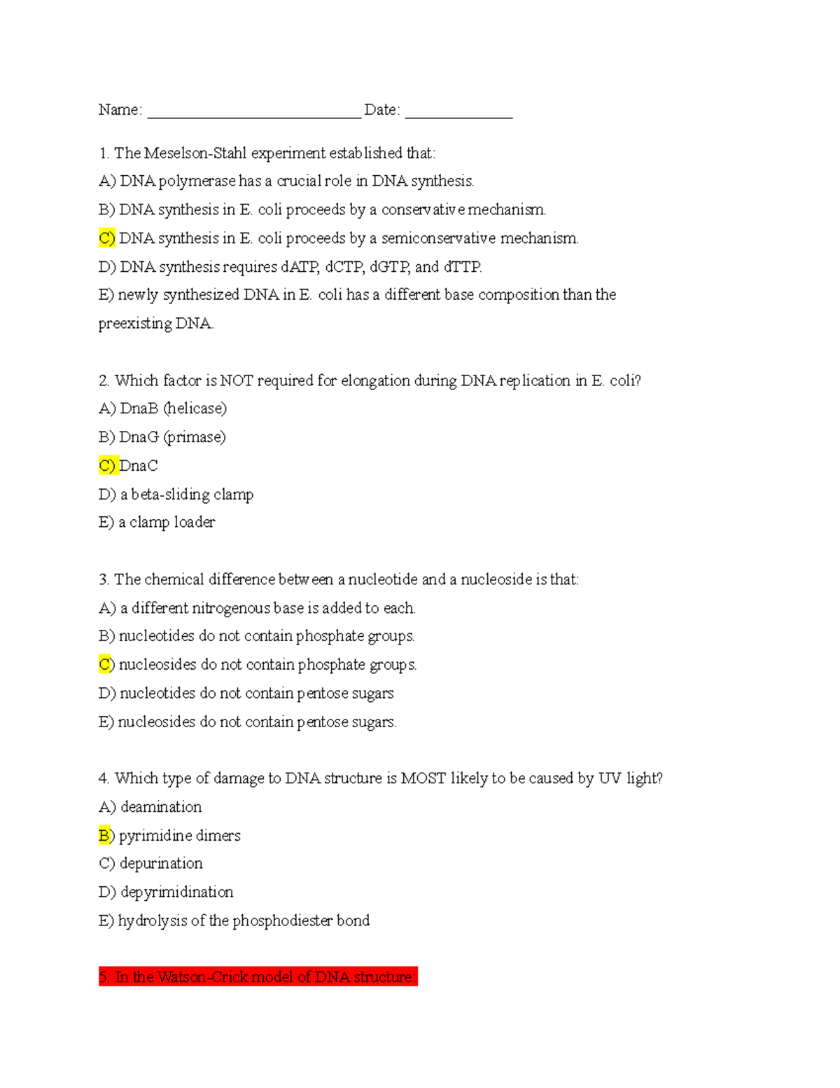LSCI 211 Assignment 2 - DNA Structure and Function Questions - Studocu