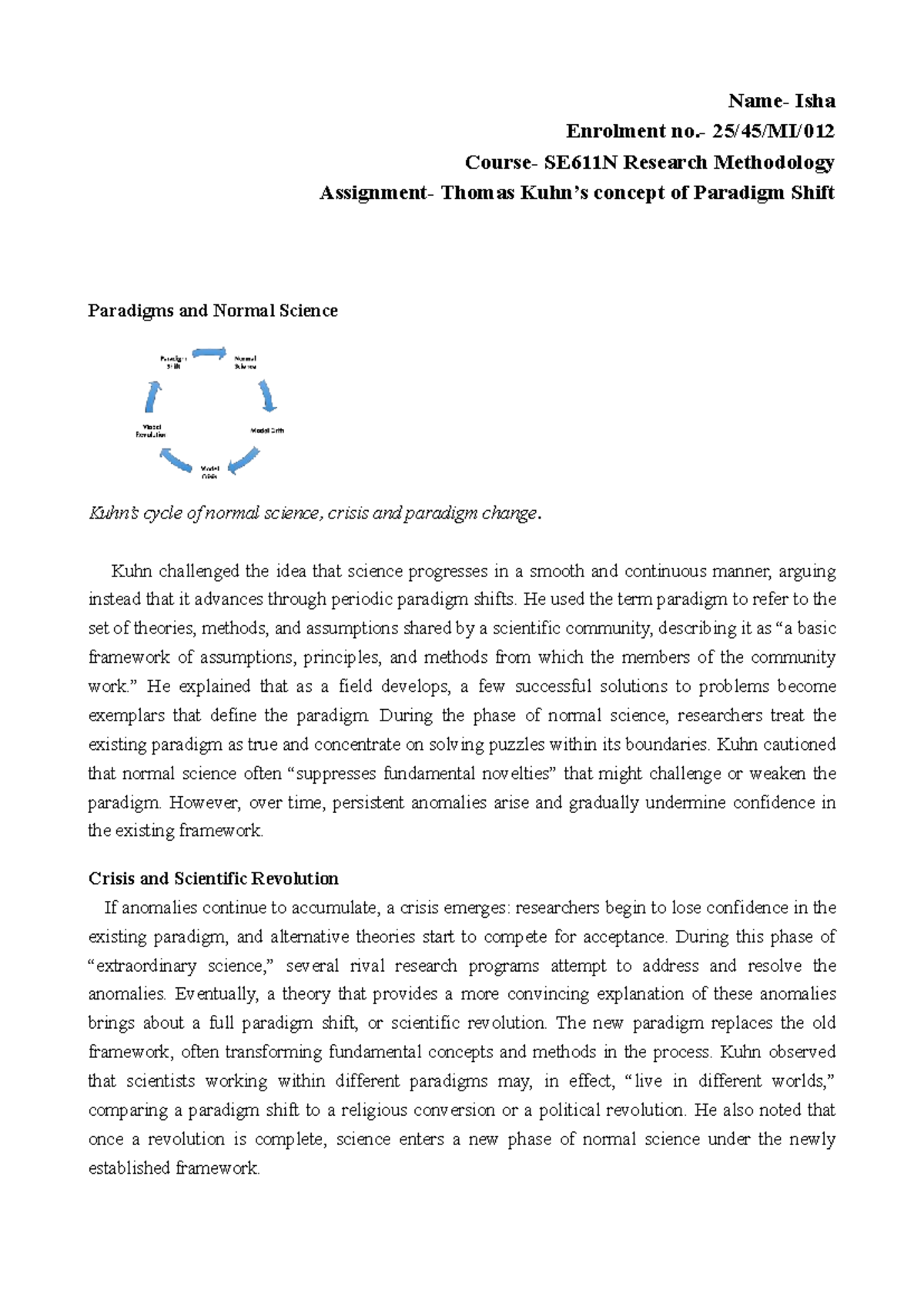 SE611N Assignment: Understanding Kuhn's Paradigm Shift in Science - Studocu