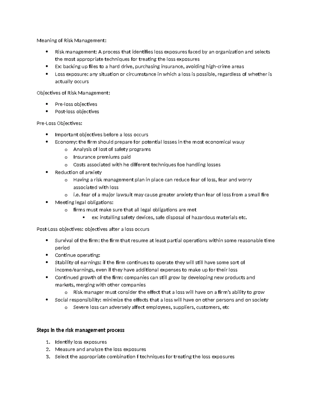 Chapter 3 Notes: Key Principles of Risk Management & Insurance - Studocu