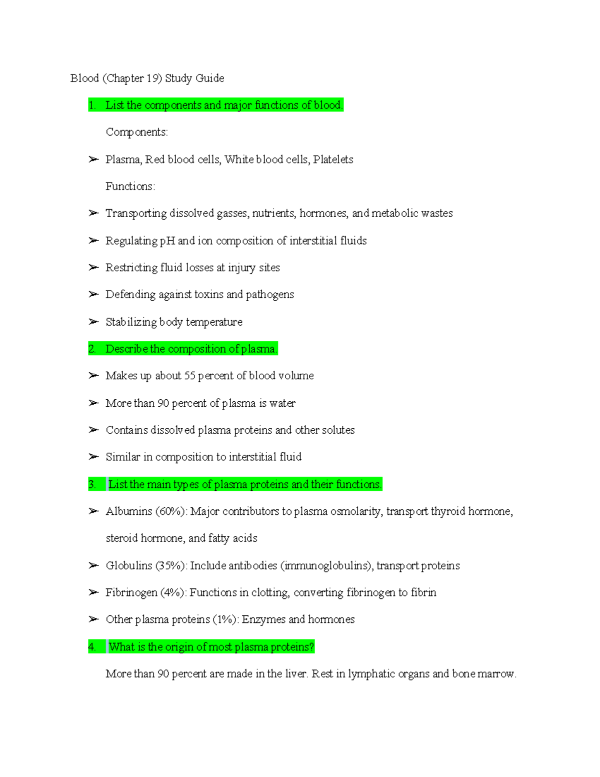 Blood (Chapter 19) Comprehensive Study Guide for Course Code BIO101 ...