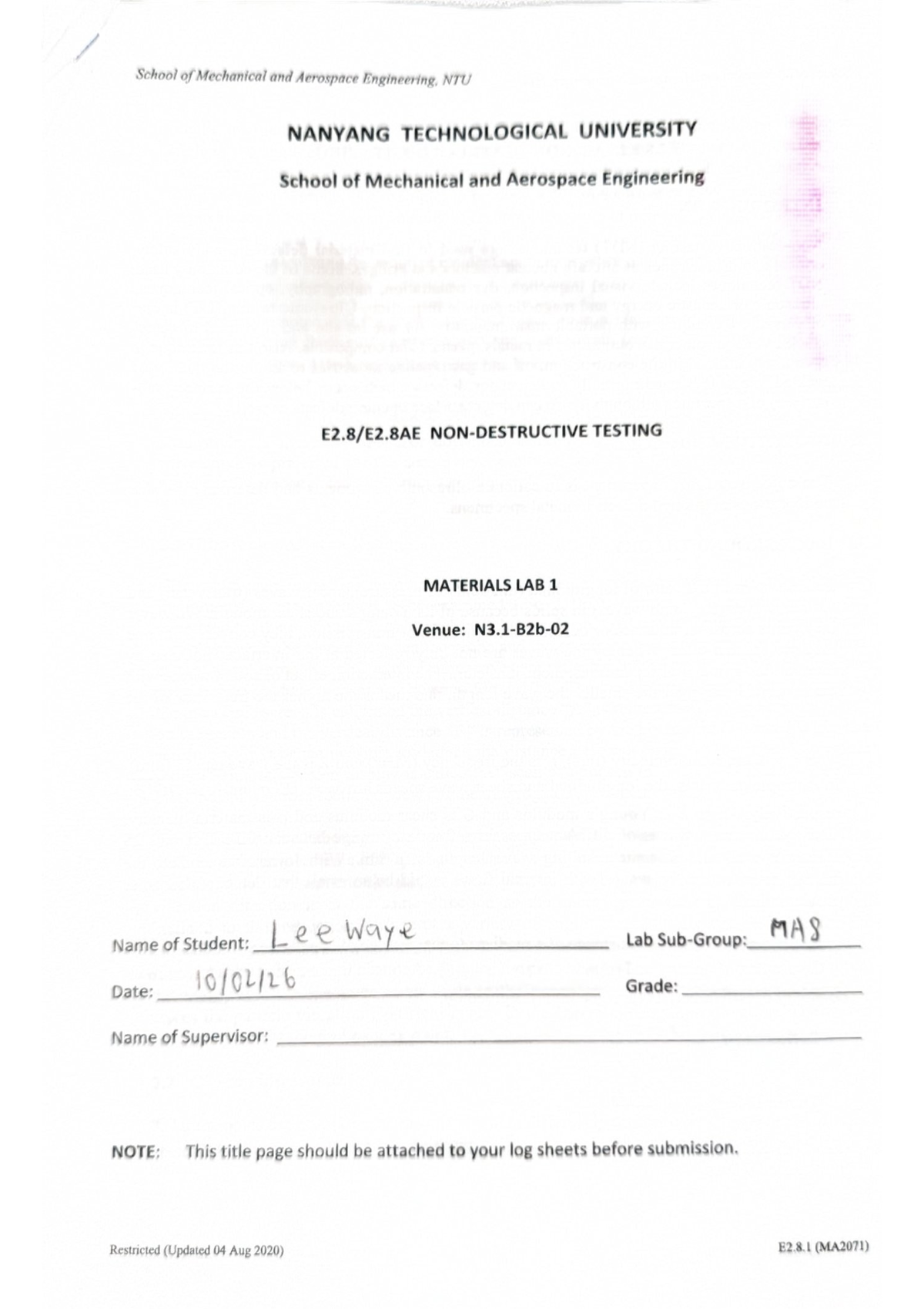Lab Report on Non-Destructive Testing (MA2071) - Studocu