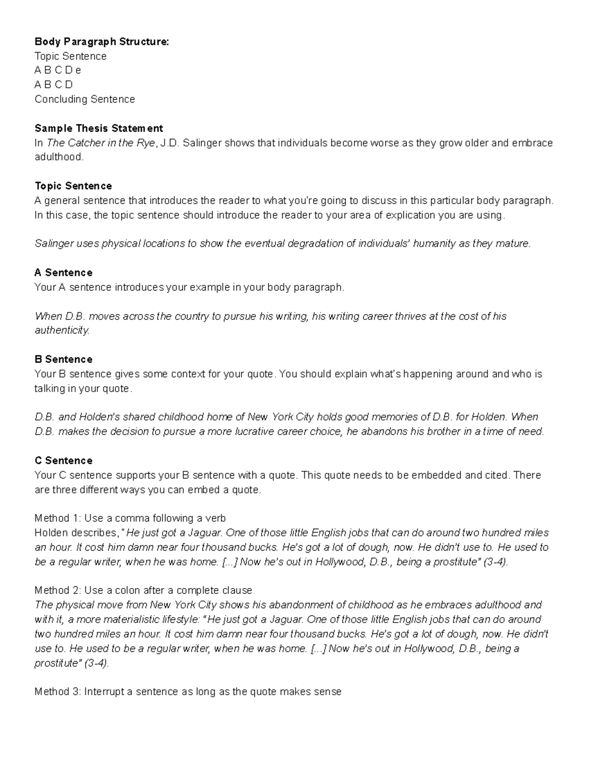 (H) E 10 Body Paragraph Structure - Body Paragraph Structure: Topic ...