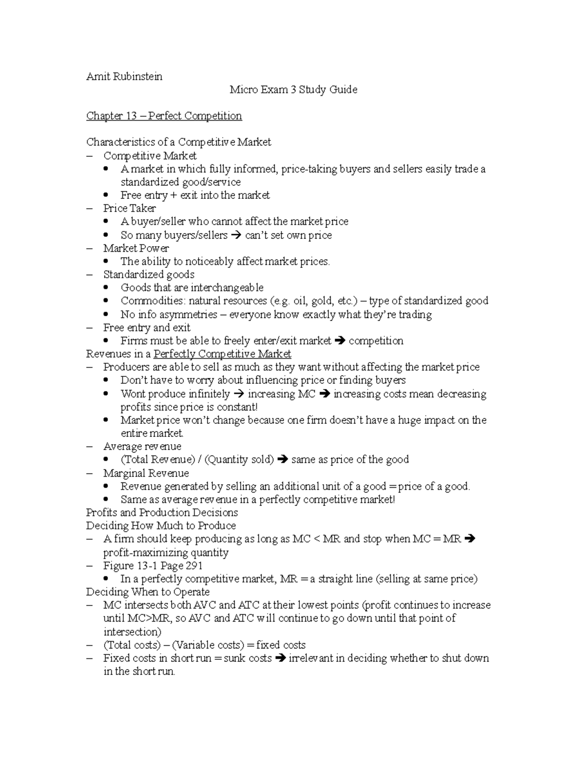 Micro Exam 3 Study Guide: Characteristics of Perfect Competition and ...