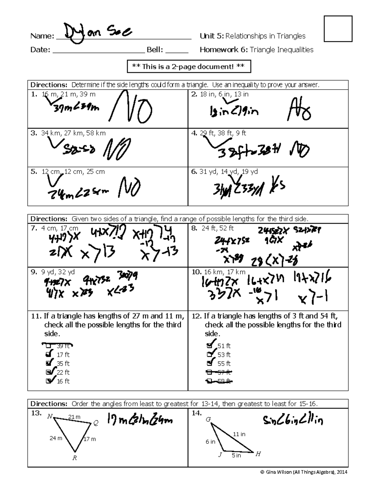Unit 5: Triangle Inequalities Homework 6 Analysis - Studocu